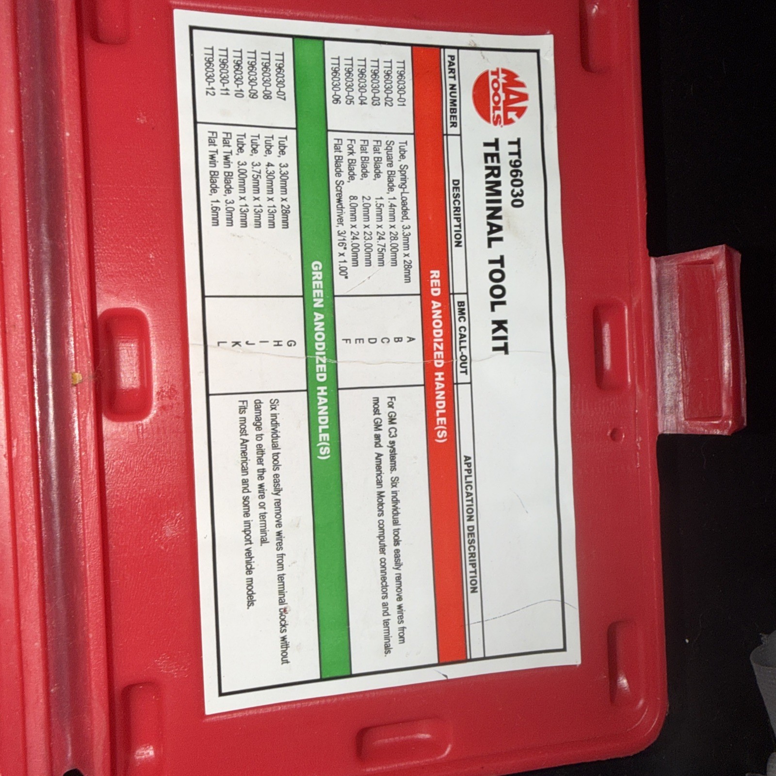 MAC Tools 12 Piece Knurled Handle Electrical Terminal Tool Set. Part #TT96030