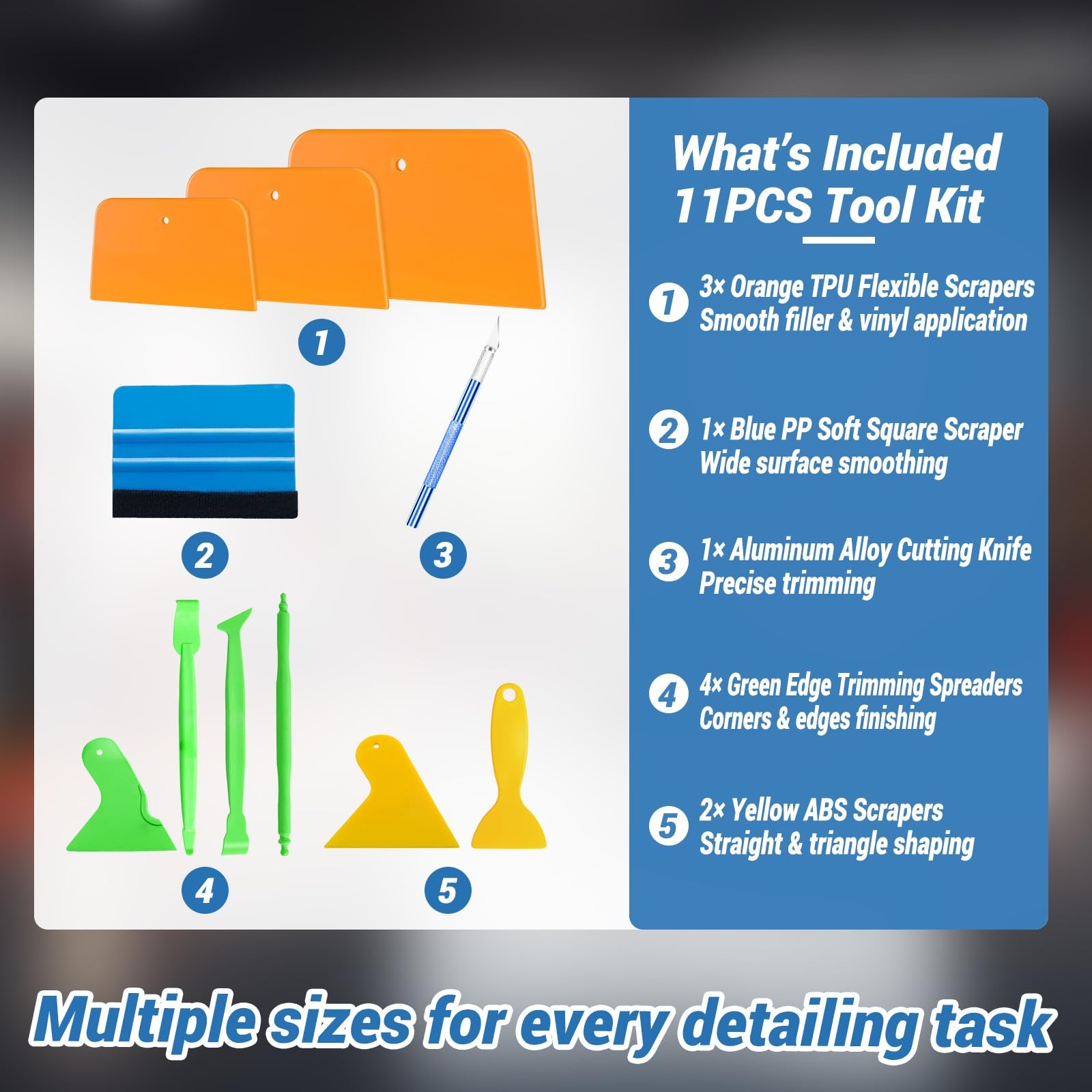 11PCS Auto Body Tool Set Flexible Filler Spreader, Putty Knife, Tint Kit &