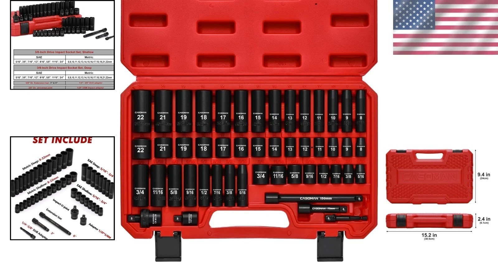Comprehensive 3/8″ Drive Impact Socket Master Set – 49 Tools in Carrying Case