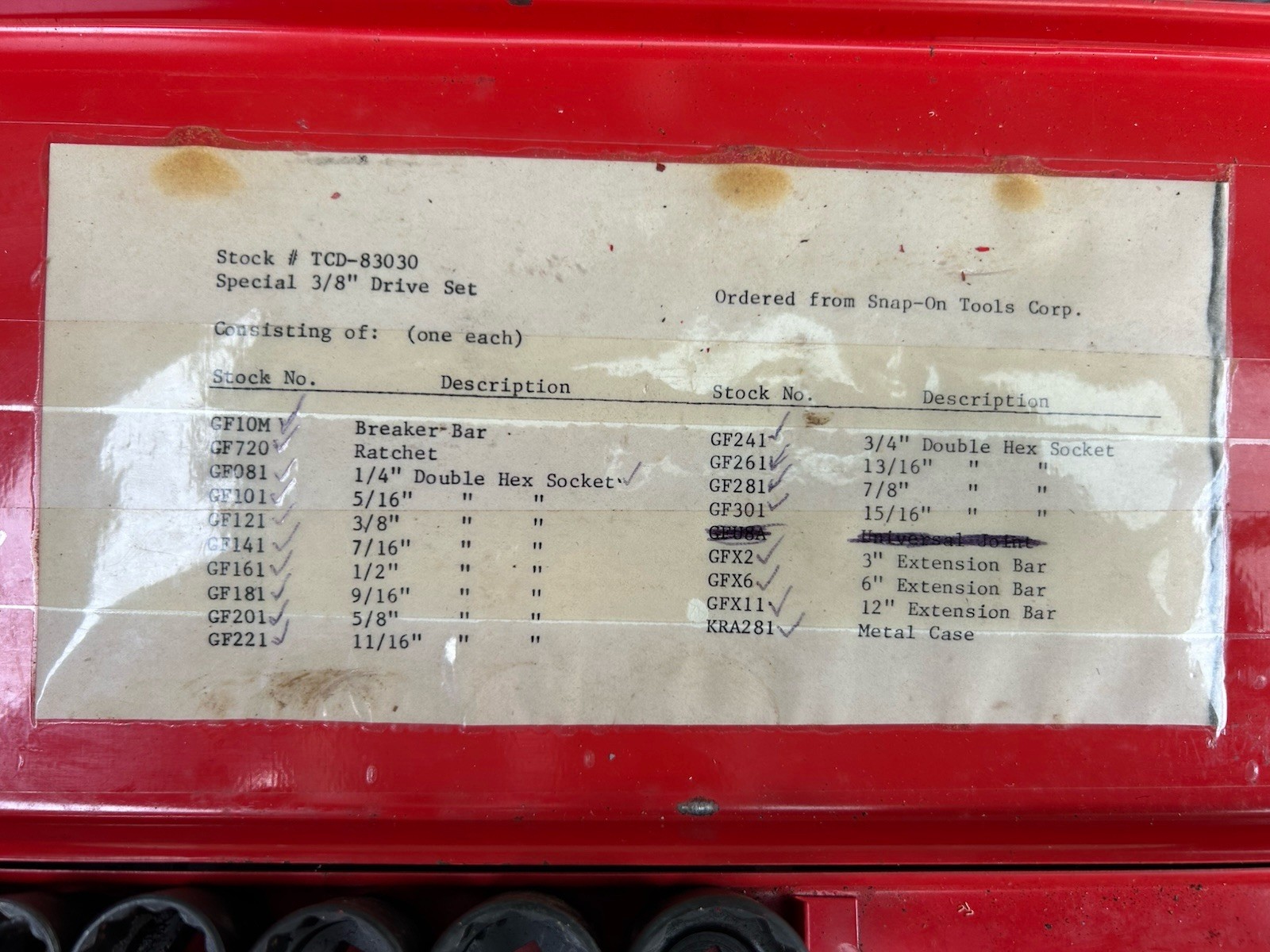 Snap On – 3/8”Dr., 12 Pt. General Service Set Industrial Finish-in a #KRA281 Box