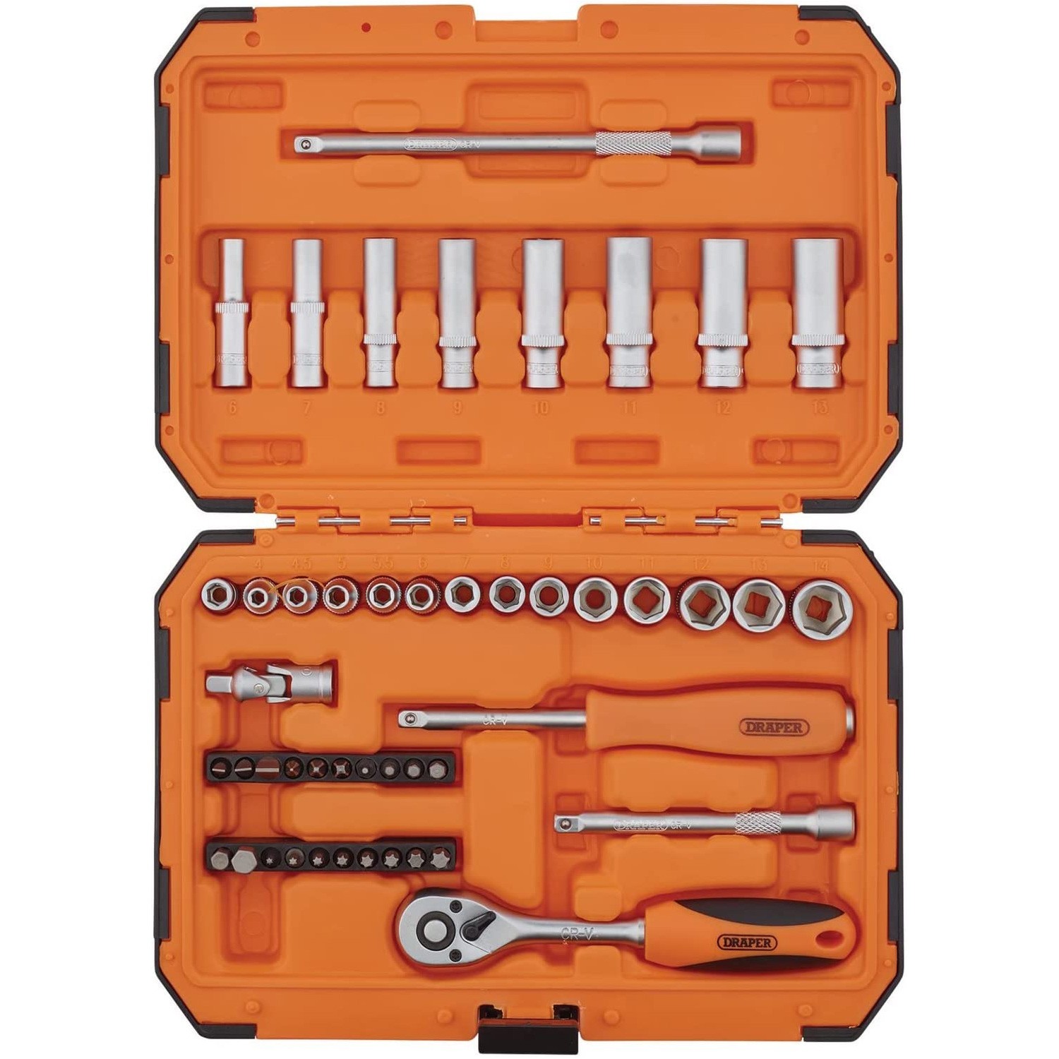 47pc Socket & Bit Set Draper HI-TORQ® 1/4″ Drive Chrome Vanadium 6 Point Sockets