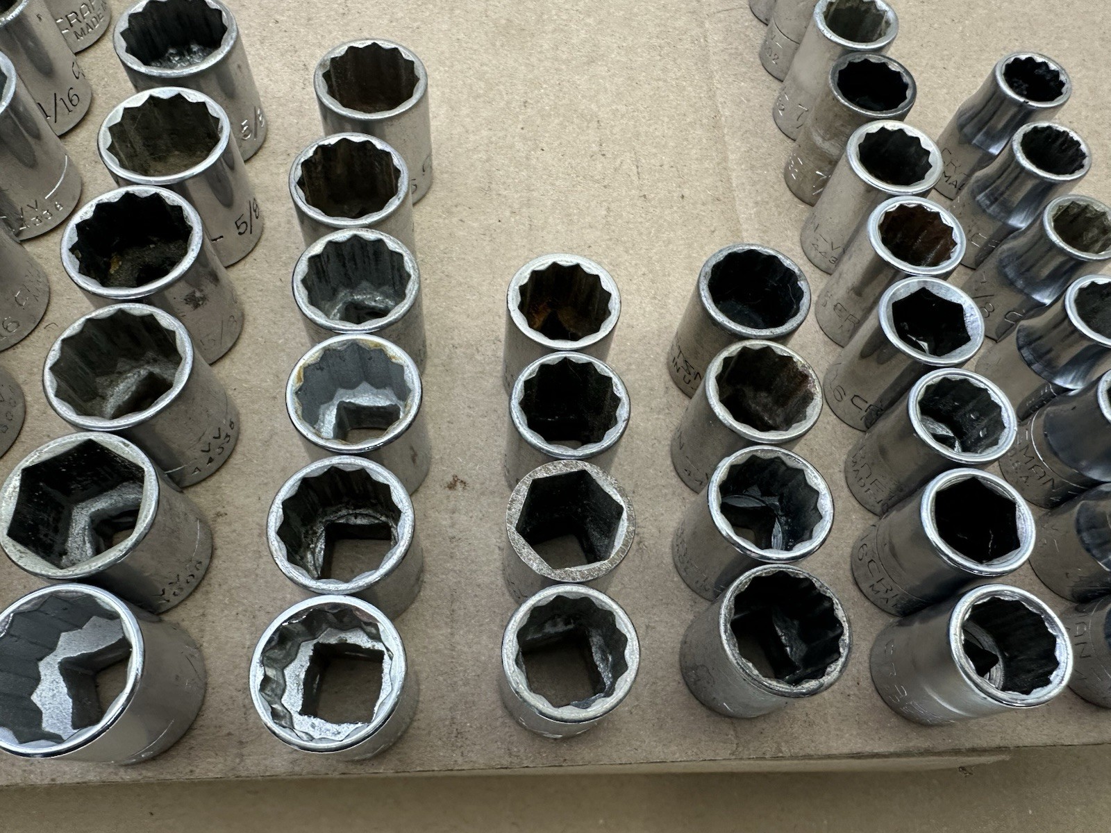 Vintage Craftman VV 49pc Set SAE 3/8″ Dr 12/6 Pt Socket Lot – 3/8-3/4” Vtg USA