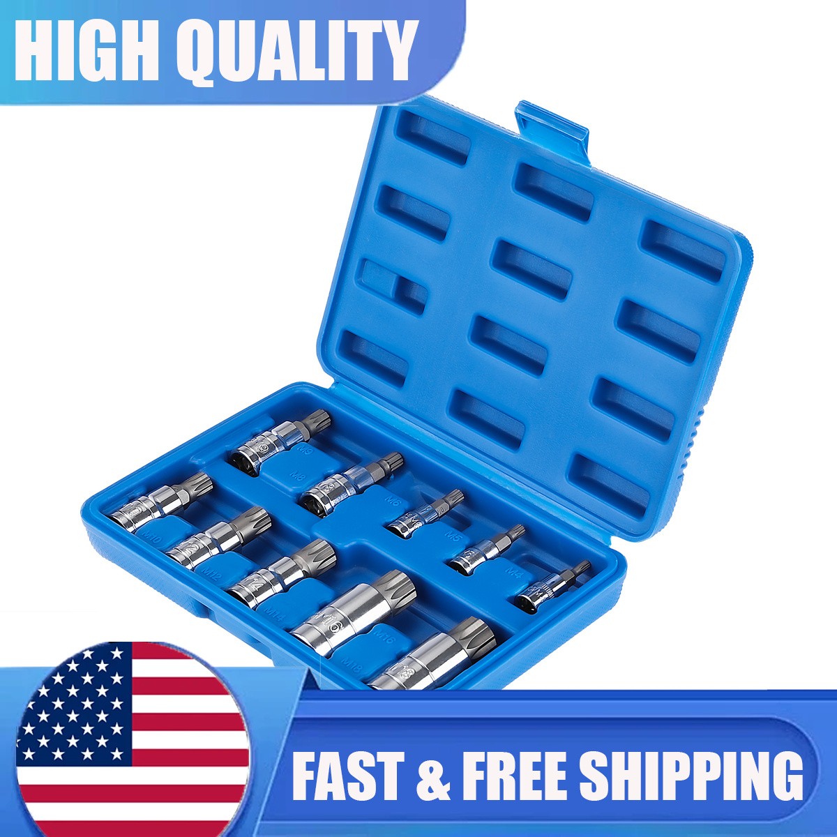 Triple Square 10 PCS Spline Bit Socket Set w/ case Tamper Proof with Case