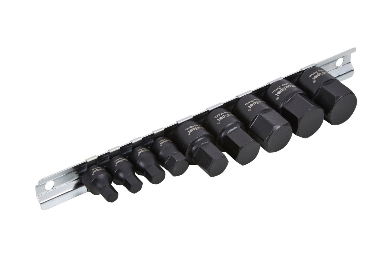 Blue Spot Tools Low Profile Hex Bit Socket Set 6mm – 19mm On Rail 1/4 & 3/8