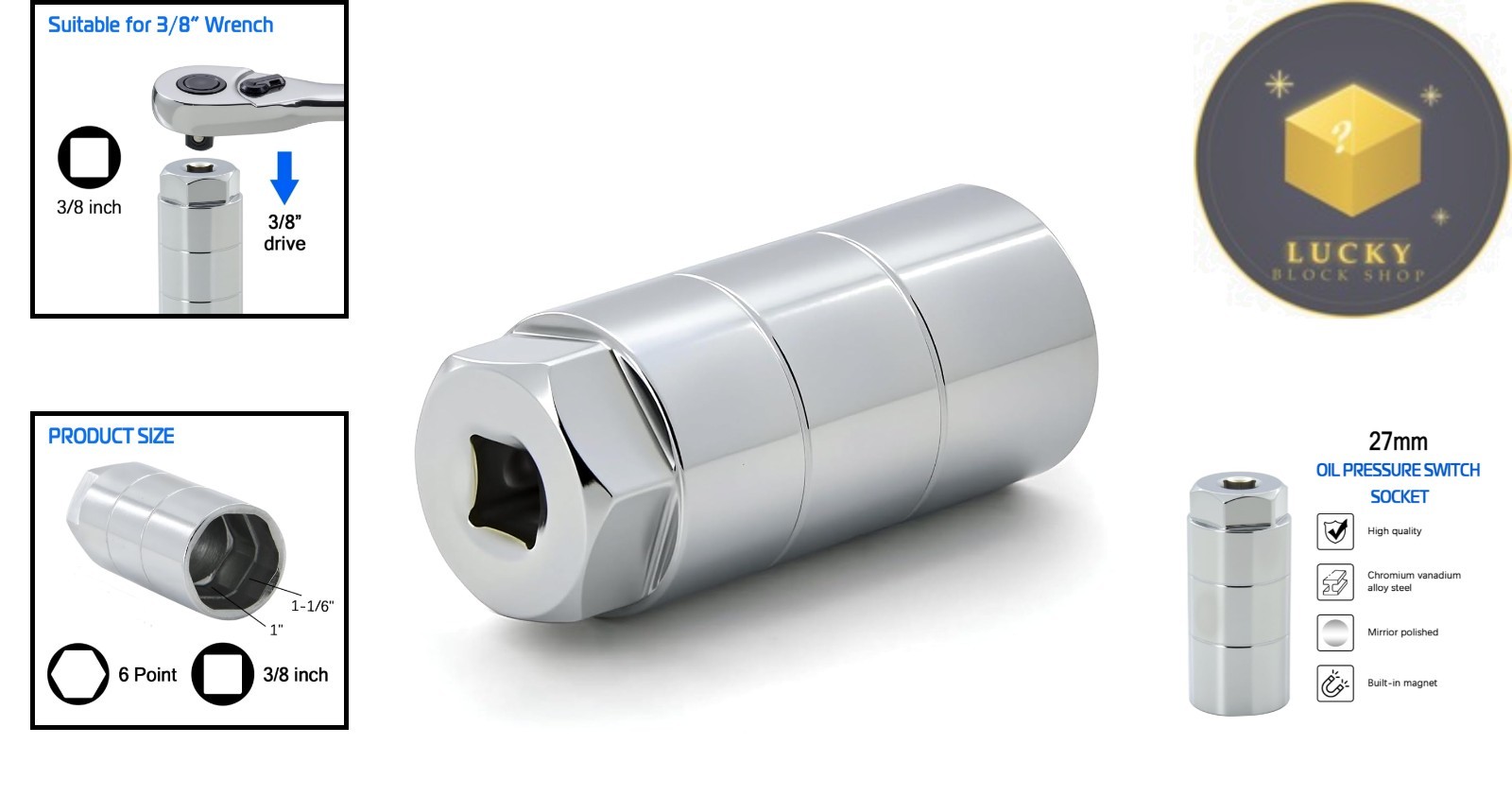 Metal Oil Pressure Switch Socket for Easy Replacement – 3/8″ & 1 1/8″ Drive