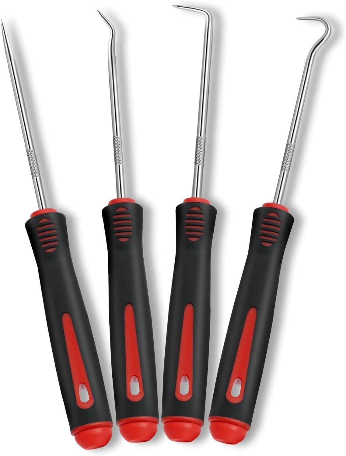Hardened Steel 4-Piece Pick Set with Non-Slip Grip for O-Ring and Gasket Repair