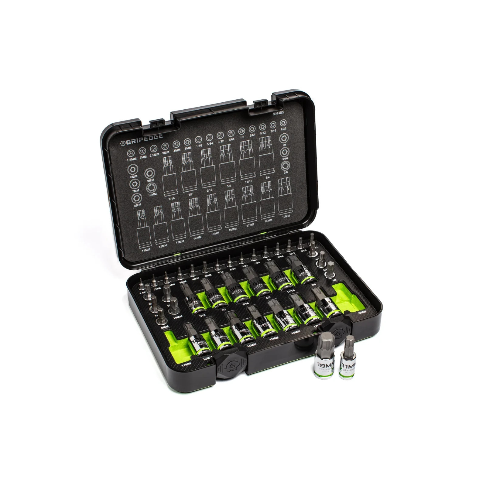GripEdge Master RPT Hex Bit Allen Socket 38pc + Metric & SAE Hex Driver Set