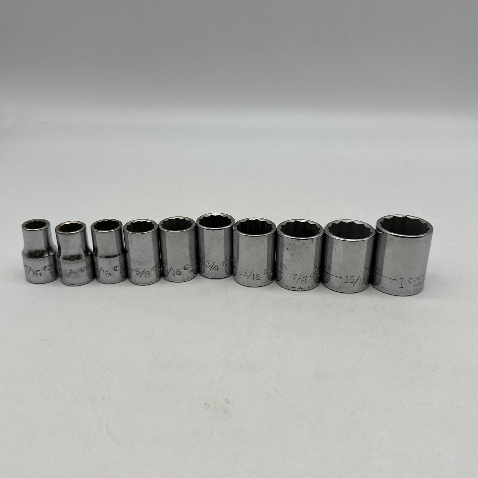 Craftsman Vintage 10 Pc Socket Set 1/2″ Dr 12 Pt Shallow 7/16″ to 1″ V USA