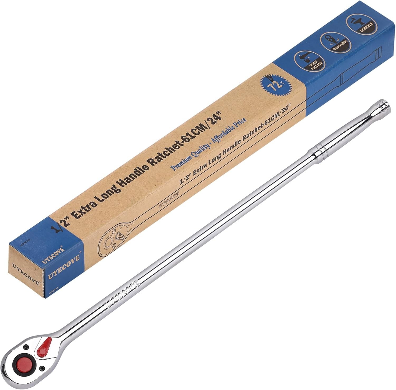 24» Long Chrome Steel 1/2-Inch Ratchet Wrench – Quick-Release, Non-Slip Handle