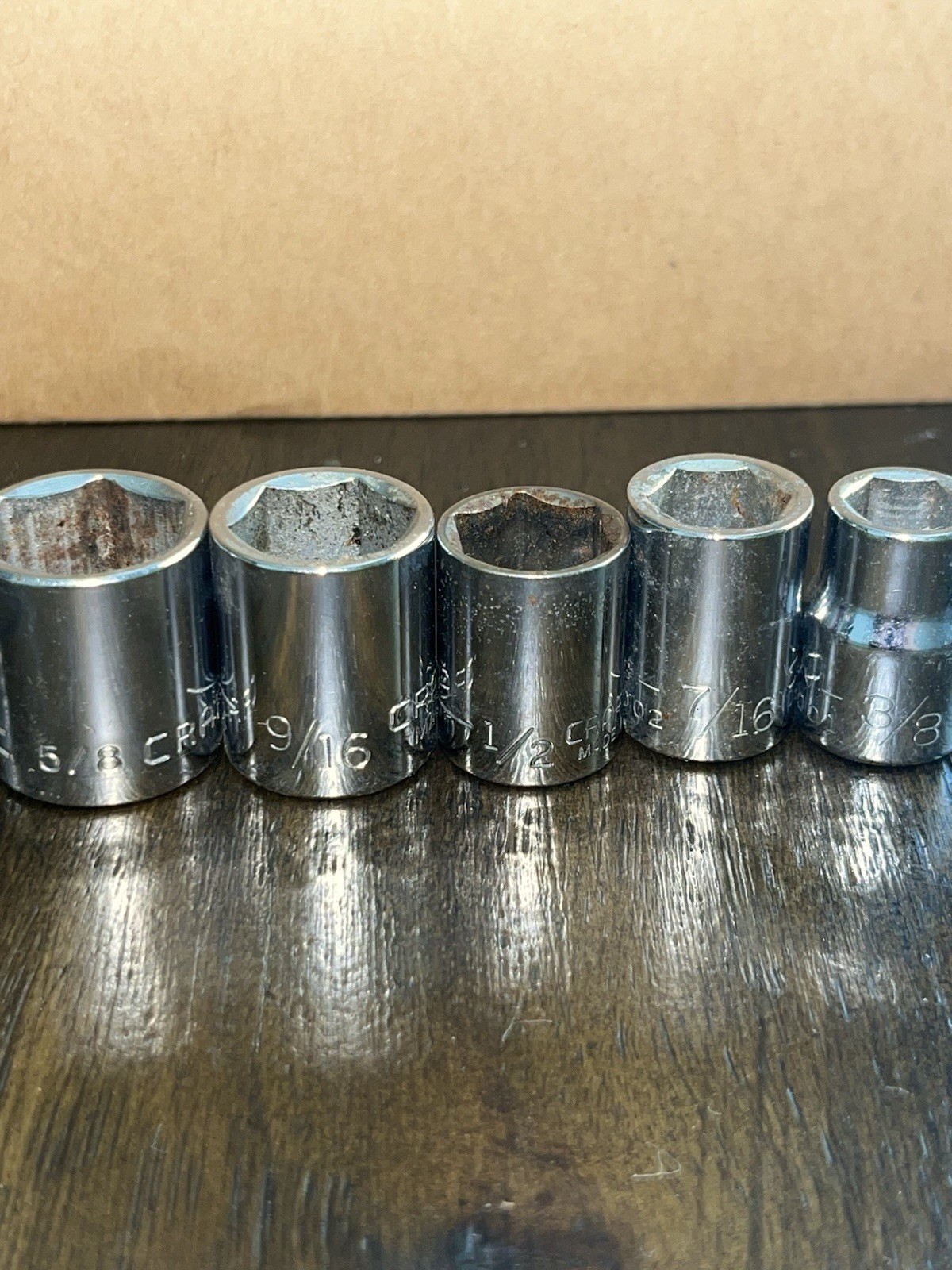 Craftsman Sockets SAE Lot of 9 Pieces 1/2 – 5/8 – 7/16 – 1/2 – 3/8 (8pt & 6pt)