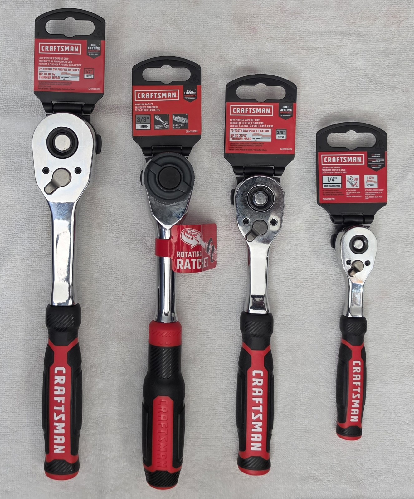 NEW Craftsman Comfort Grip Set 1/4, 3/8, 3/8 Ratcheting Handle, & 1/2 Ratchets