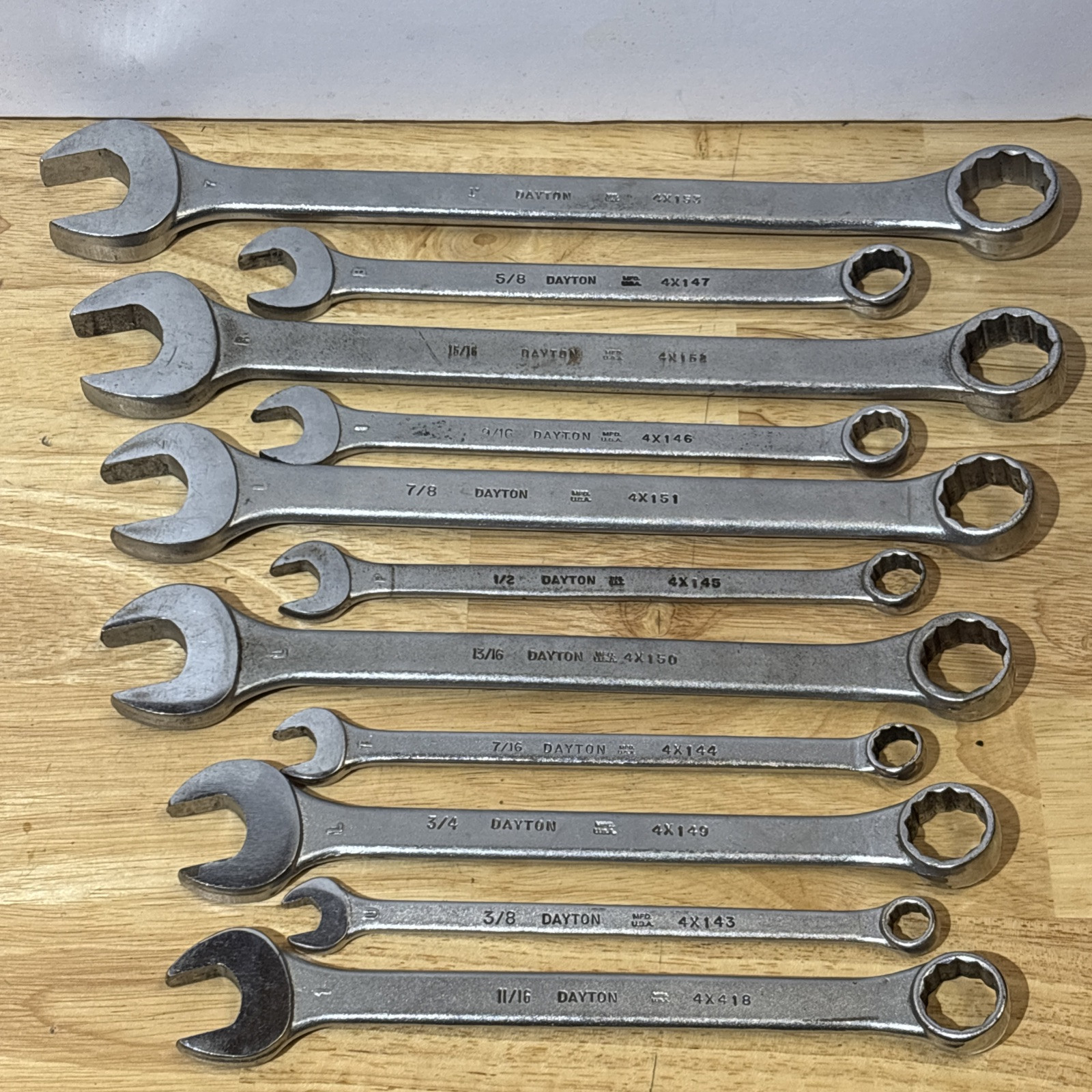 Dayton SAE Combination Wrench Set 12 Point 3/8″ to 1″ Vtg USA