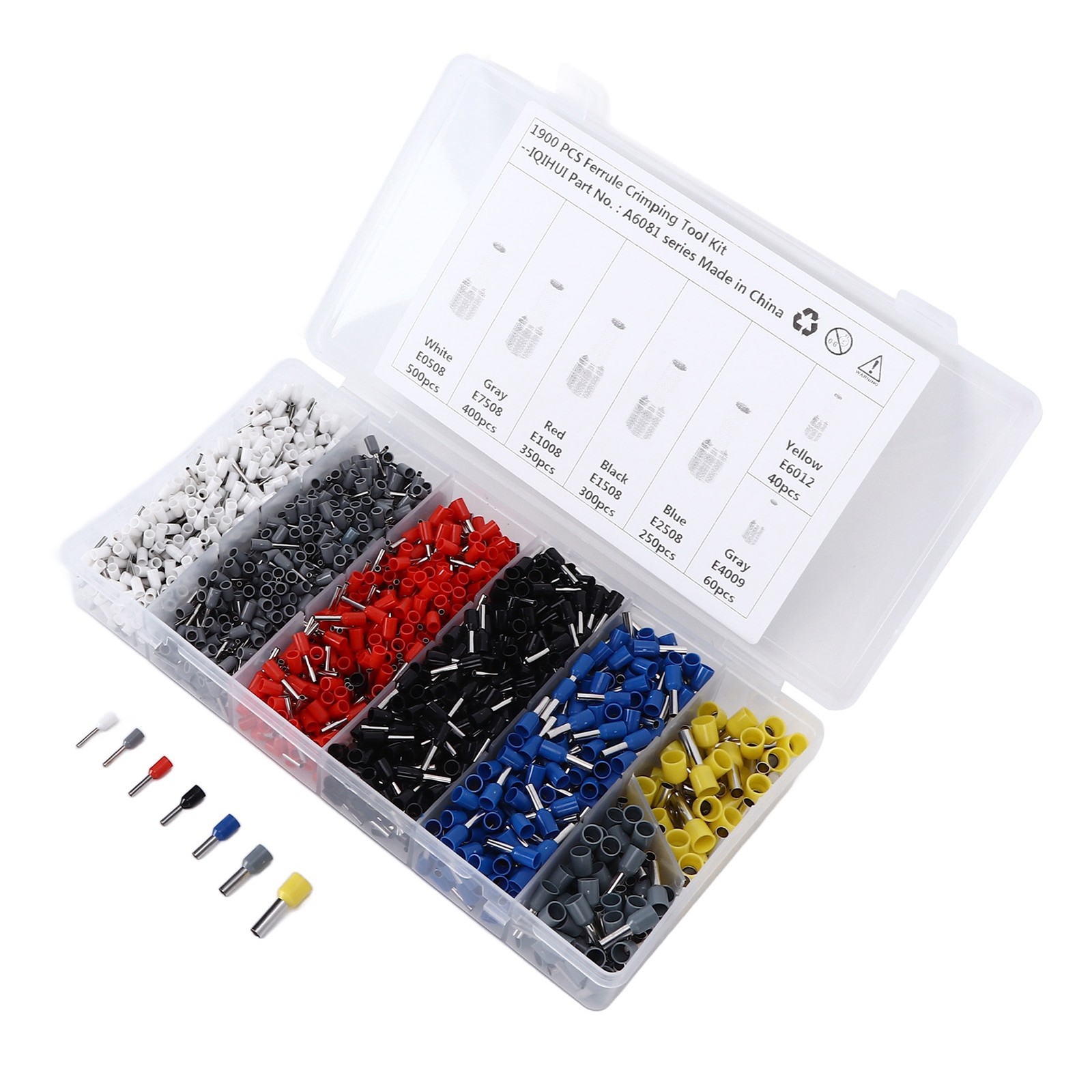 1900pcs Wire Ferrule Terminals Pin Type Copper Tin Plated 7 Sizes Insulated Cord