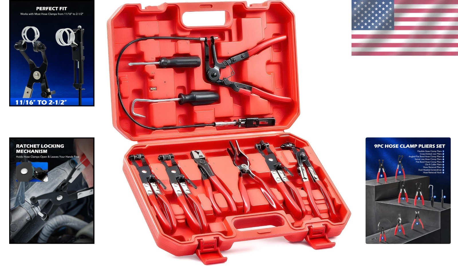 Durable Hose Clamp Pliers Set with Carbon Steel Construction for Heavy Duty Use