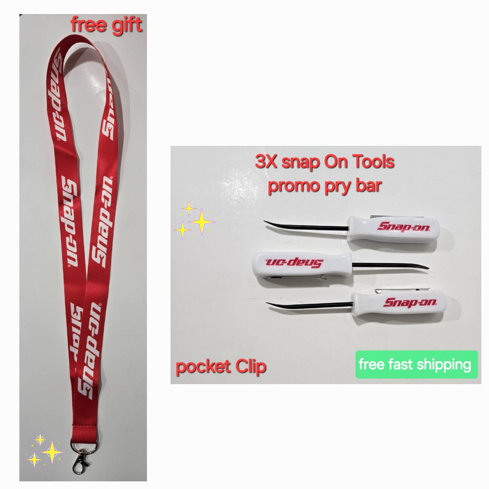 3X White Snap on tools Promo PRY BAR screwdrivers per order pocket Clip NEW+GIFT