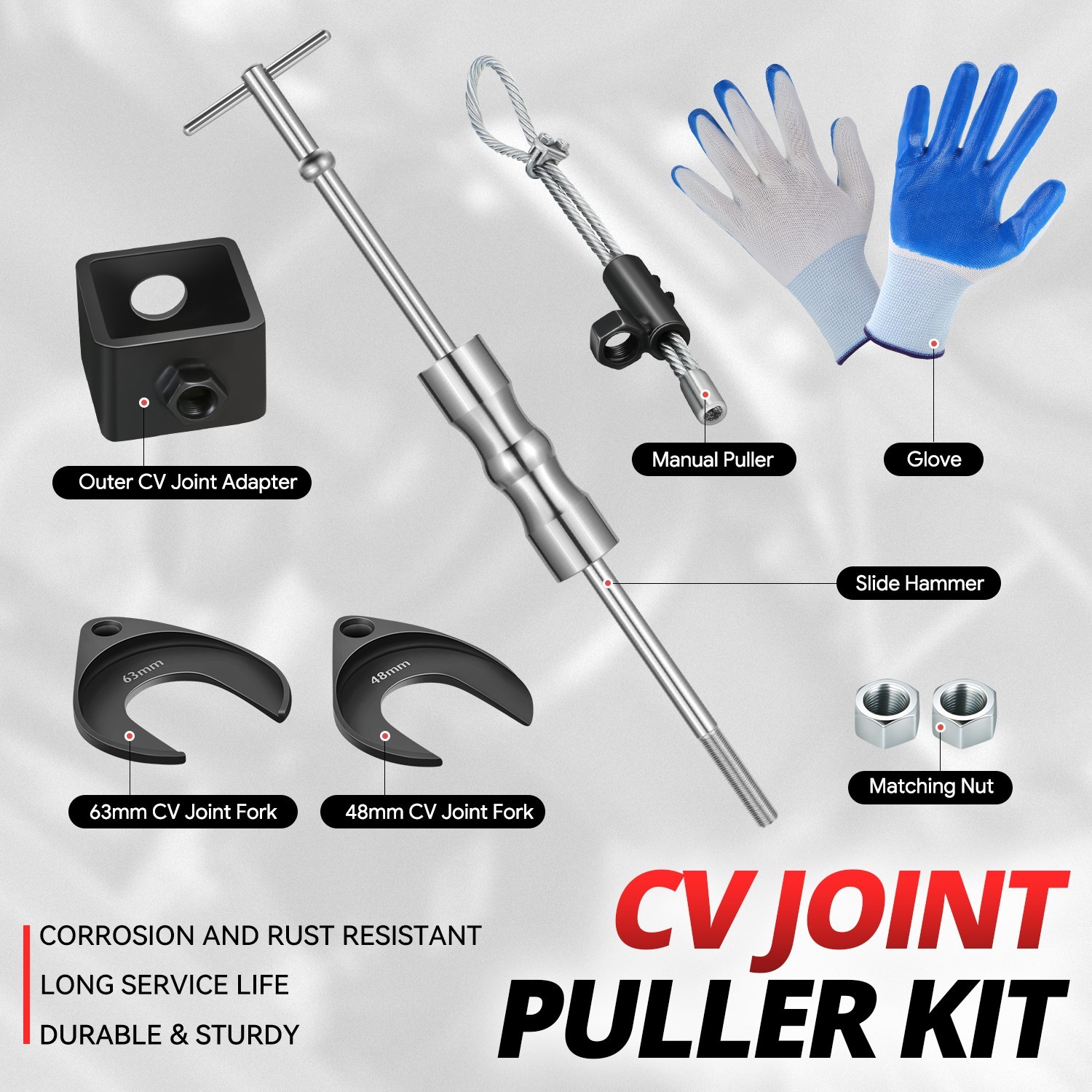 Carbon Steel 48/63mm CV Joint Axle Puller Tool CV Removal Tool Set Slide Hammer