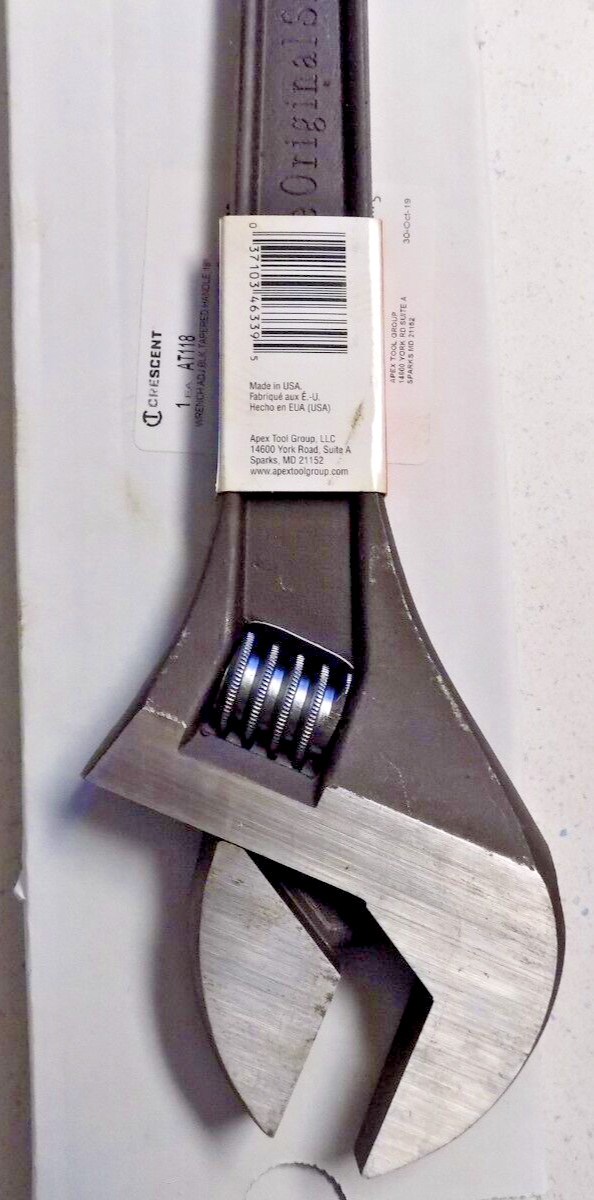 New Adjustable Wrench Crescent Brand USA 18″ 18 Inch 2 1/16″ Capacity AT118 NOS