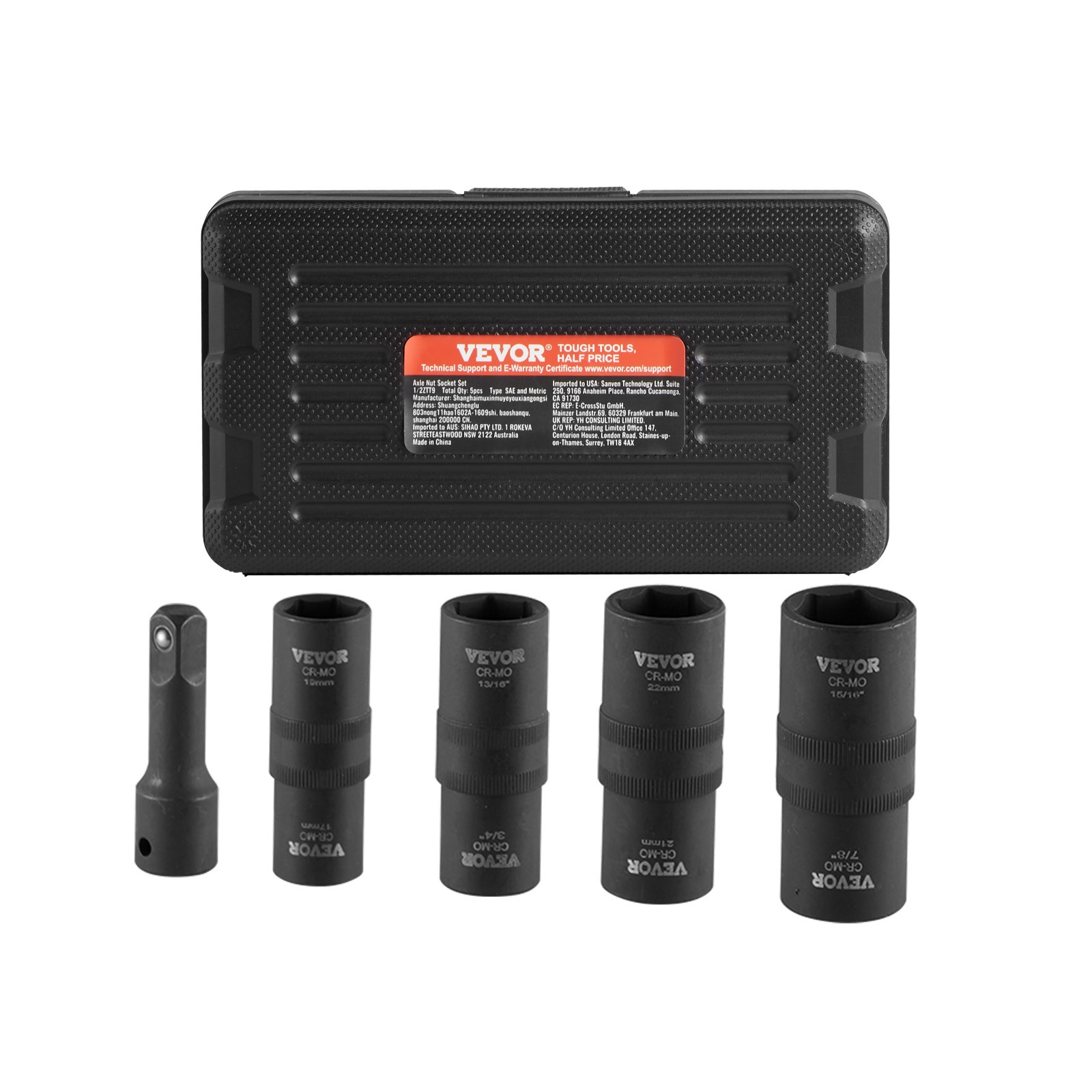VEVOR Lug Nut Impact Socket Set 1/2 in Drive Metric and SAE 6-Point Flip Socket