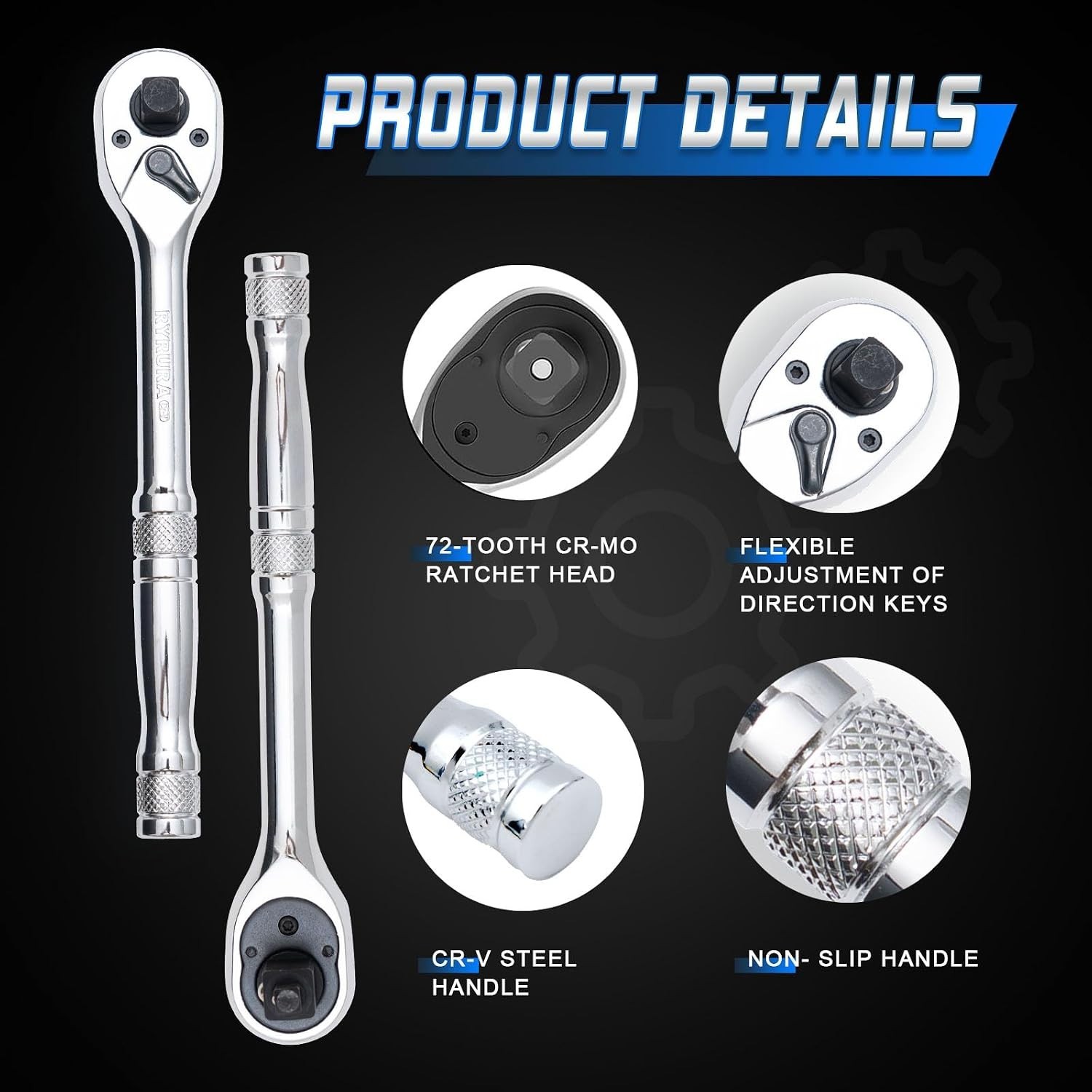 3-IN-1 Ratchet Handle,1/4″,3/8″,1/2″ Drive Ratchet Wrench,72-Tooth Reversible…