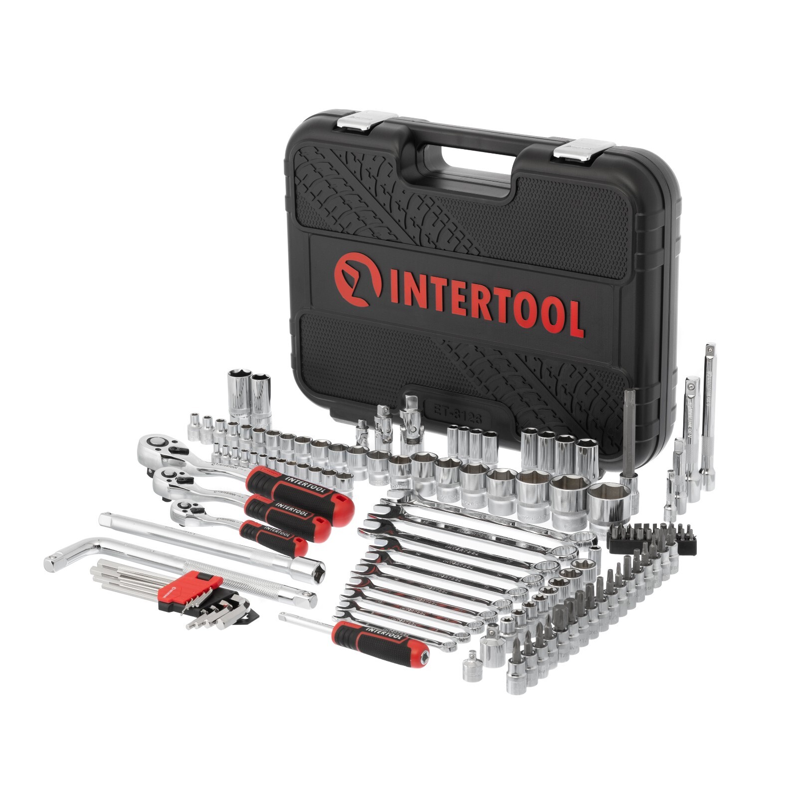 INTERTOOL 126pc 1/4″, 1/2″, and 3/8″ Ratchet Socket Wrench and Bit Set ET08-8126