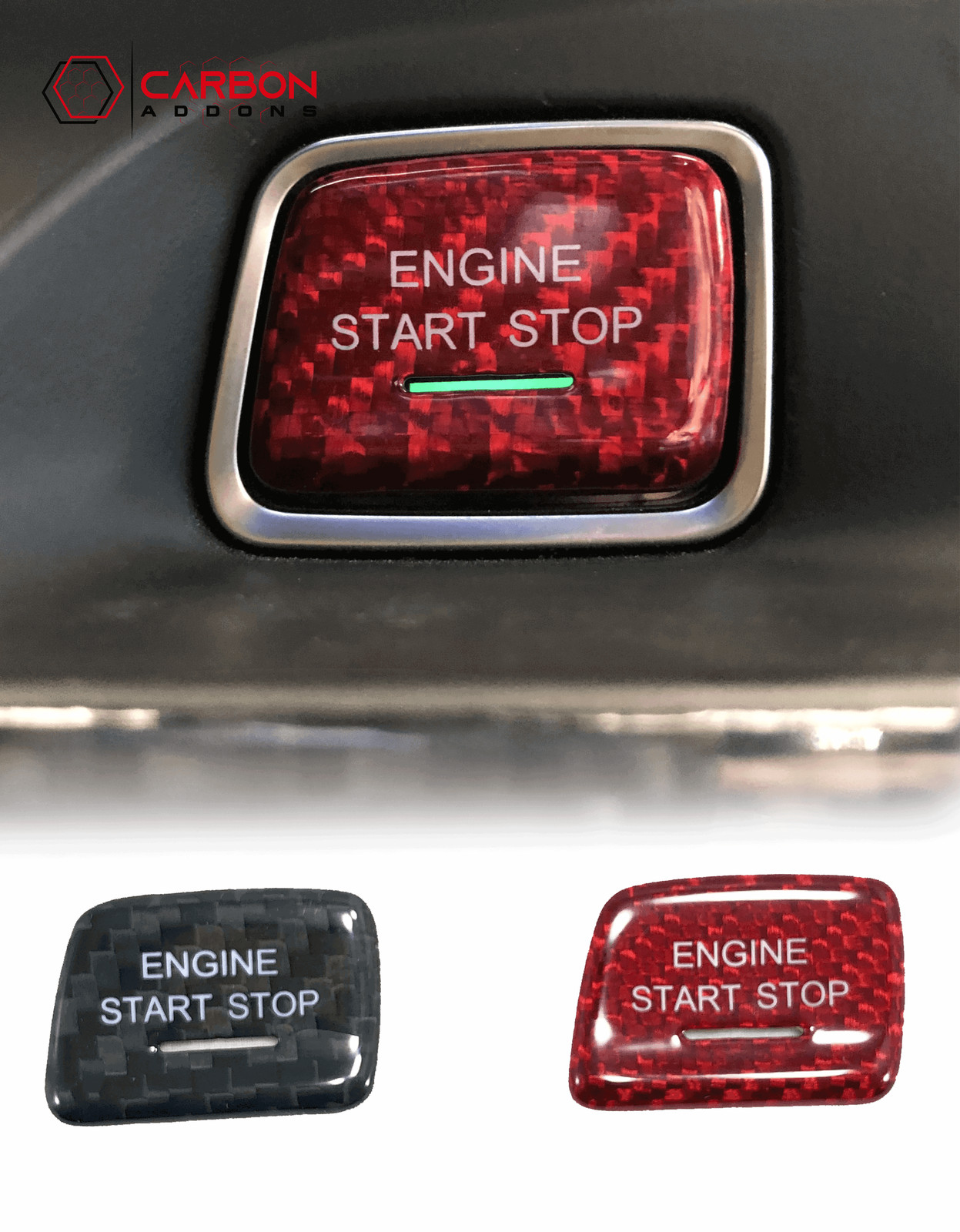CARBON FIBER PUSH START BUTTON COVER WITH LIGHT CUT OUT (BLACK/RED/BLUE) for 201