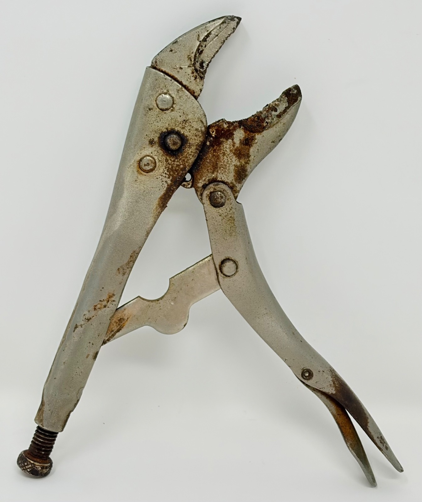 Vintage KR Tools Curved Jaw Locking Pliers 9in Vise Grip Adjustable AS-IS Rust
