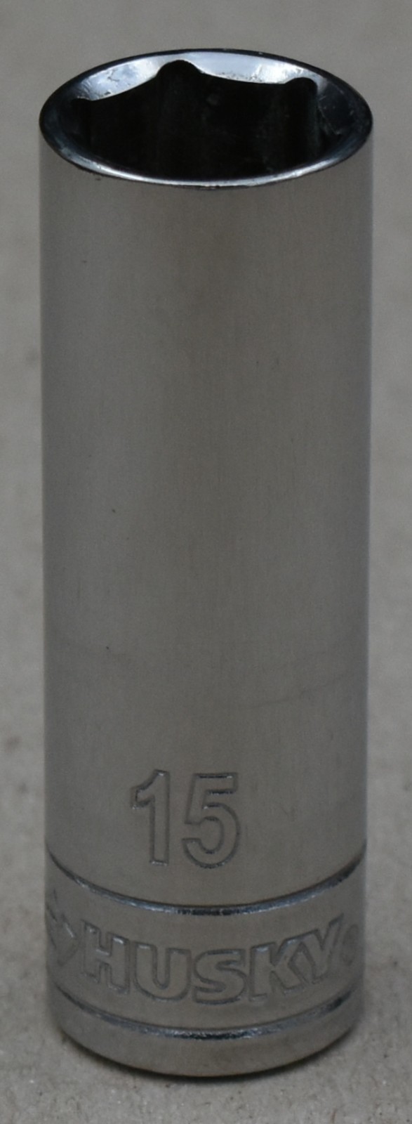 HUSKY TOOLS, 15MM METRIC, 3/8″ DRIVE, 6-POINT, CHROME DEEP SOCKET