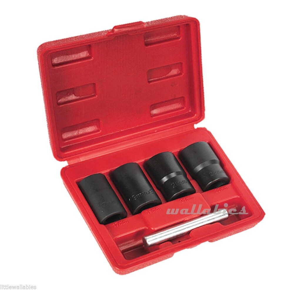 5pc Twist Socket Set 17mm 19mm 21mm & 22mm Damaged Rounded Worn Nut Remover 1/2″