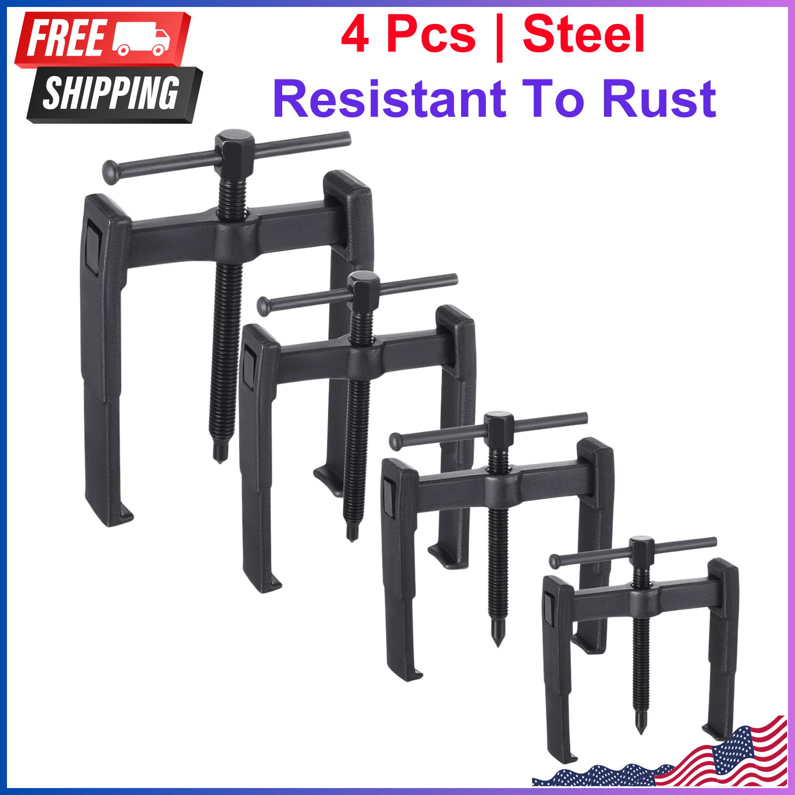 4 Pcs 2 Jaw Gear Puller Set Steel Removal Tool Adjustable for Pulleys Flywheels