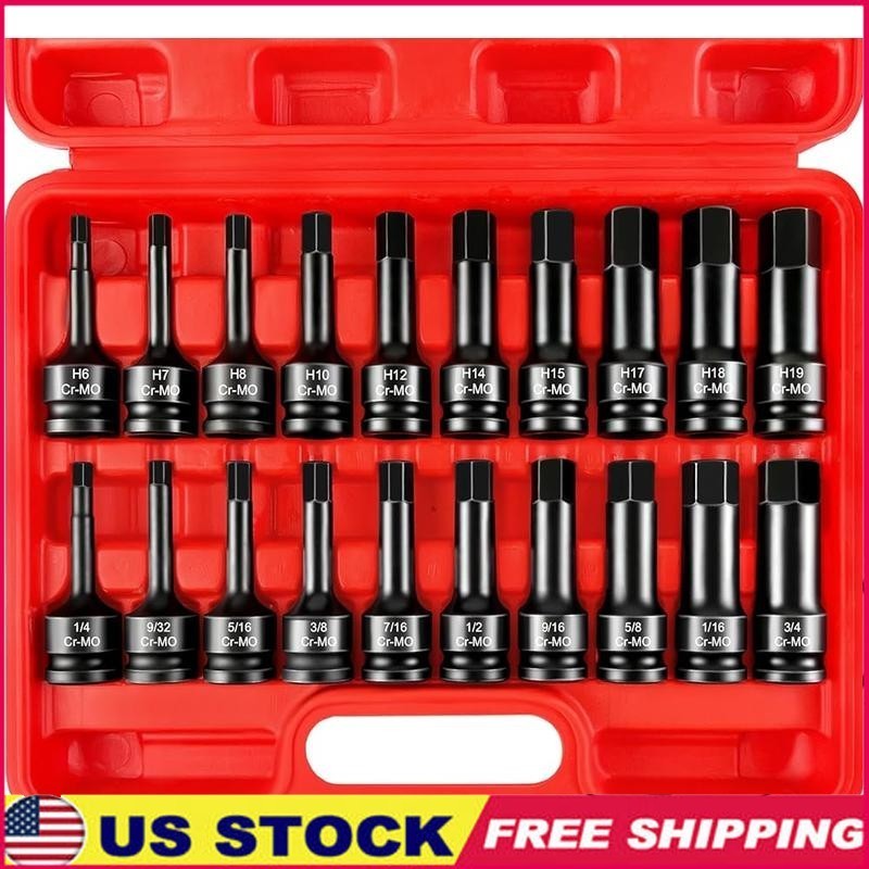 1/2″ Drive Master Impact Hex Bit Set 20 Piece Hex Driver Socket Set SAE & Metric