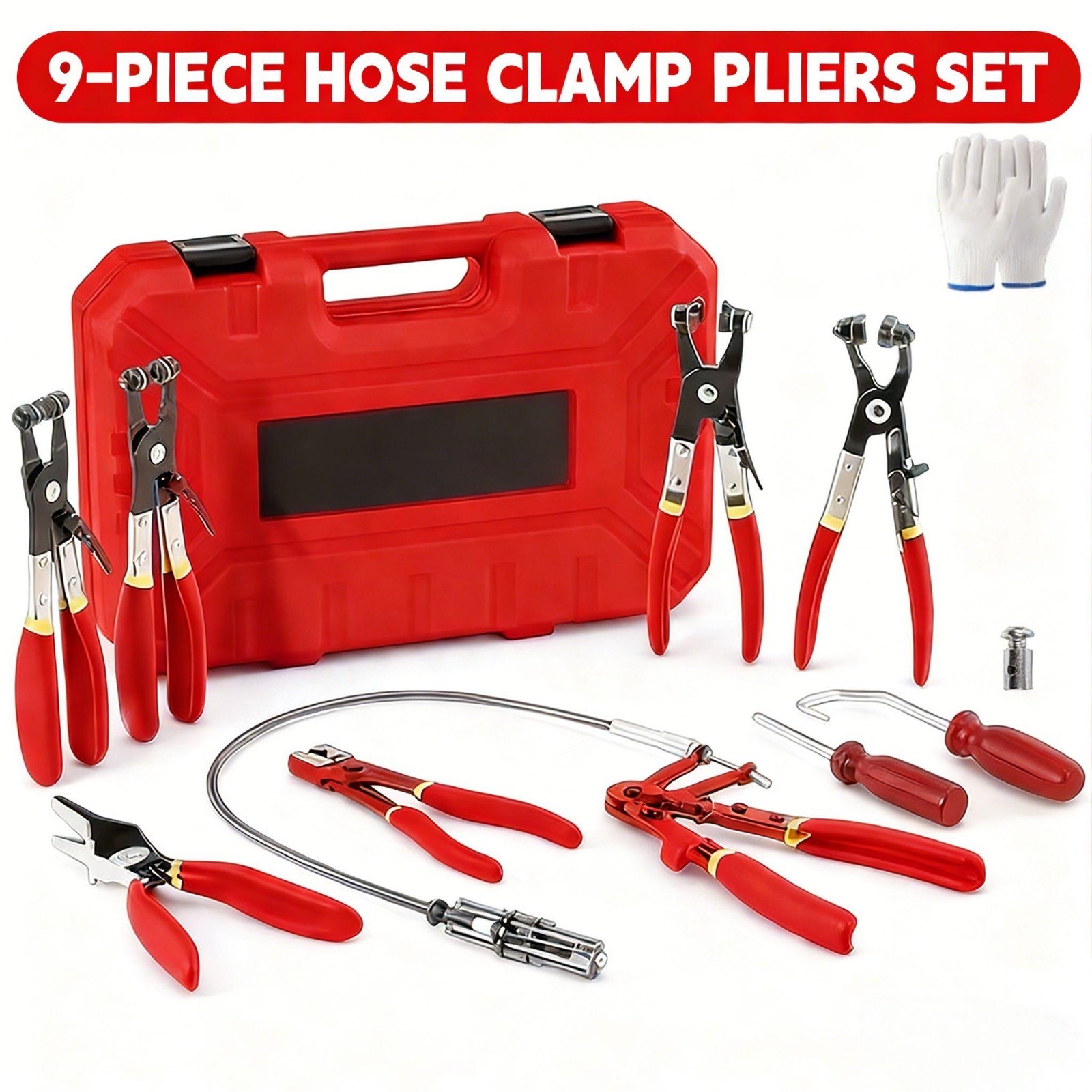 Tool kit-A set of 9 automotive hose clamp pliers, pipe tools, multi-functional c