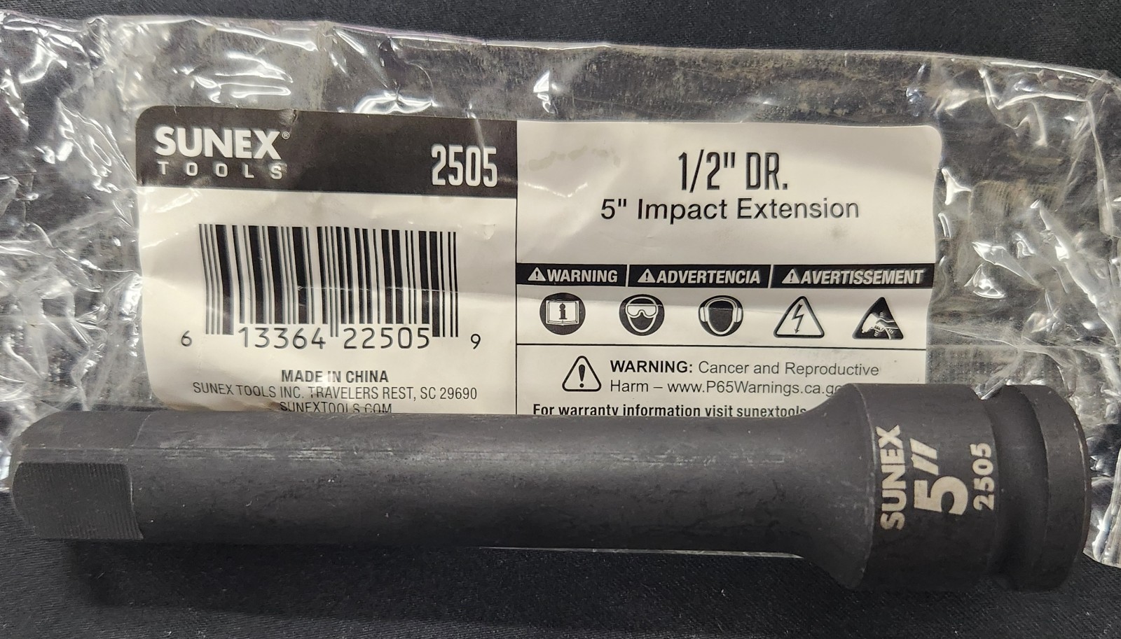 QTY 1 NEW SUNEX 2505 BLACK OXIDE 1/2″ DRIVE 5″ IMPACT EXTENSION