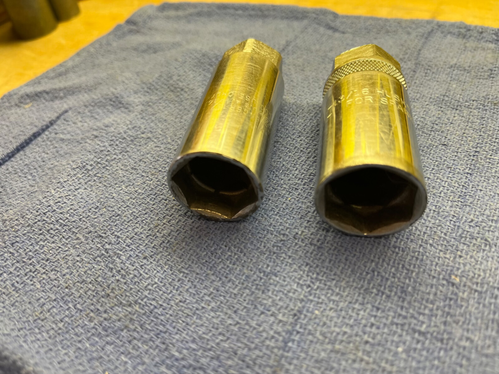 2 each Spark plug sockets 1/2 dr Husky USA 13/16 and 3/8 dr Proto USA Nice Cond