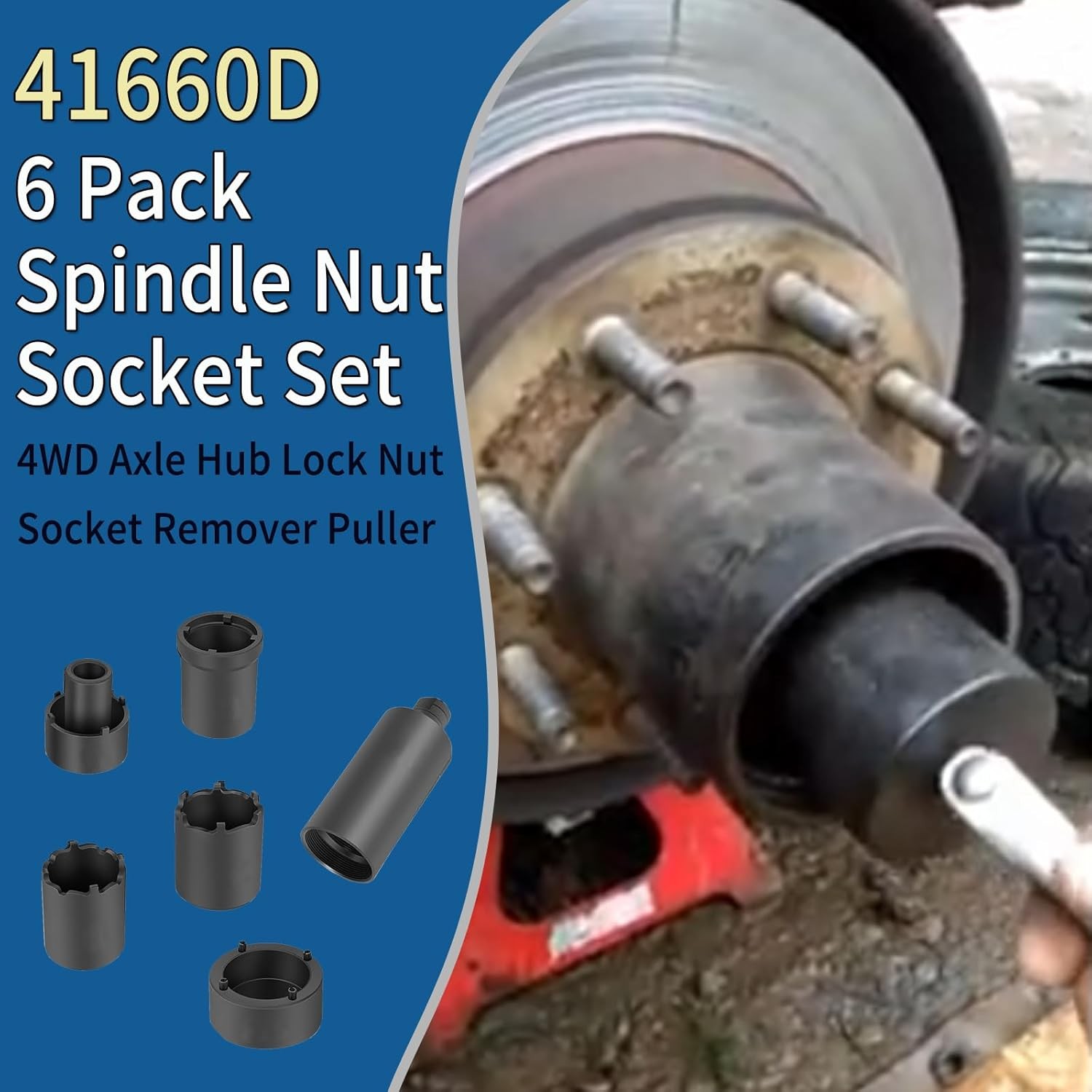 For Ford 41660D 6 Pack Spindle Nut Socket Set For Dana 44 50 80, F-series Trucks