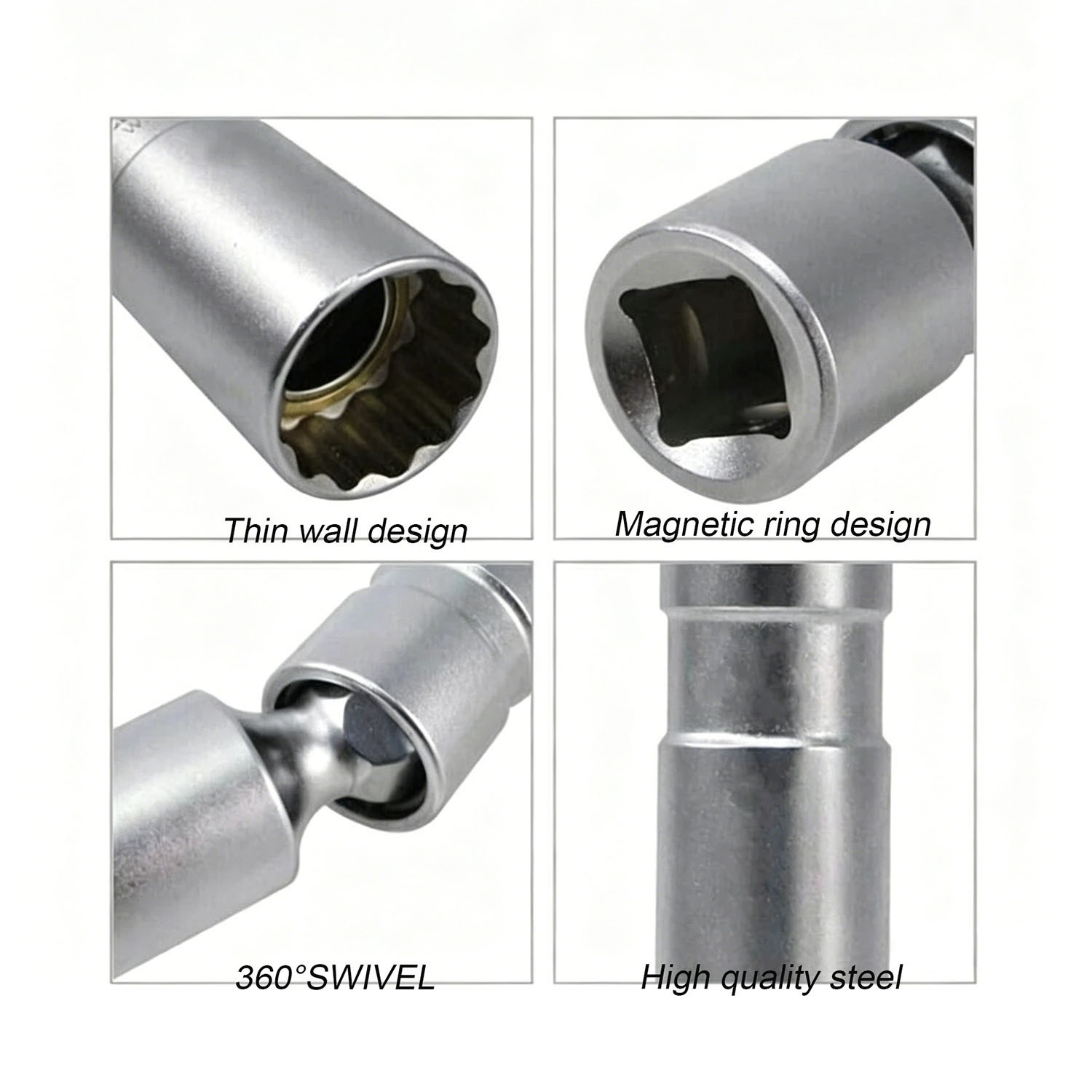 14mm 16mm Thin Wall Magnetic Swivel Spark Plug Socket 12-Point Removal Tool