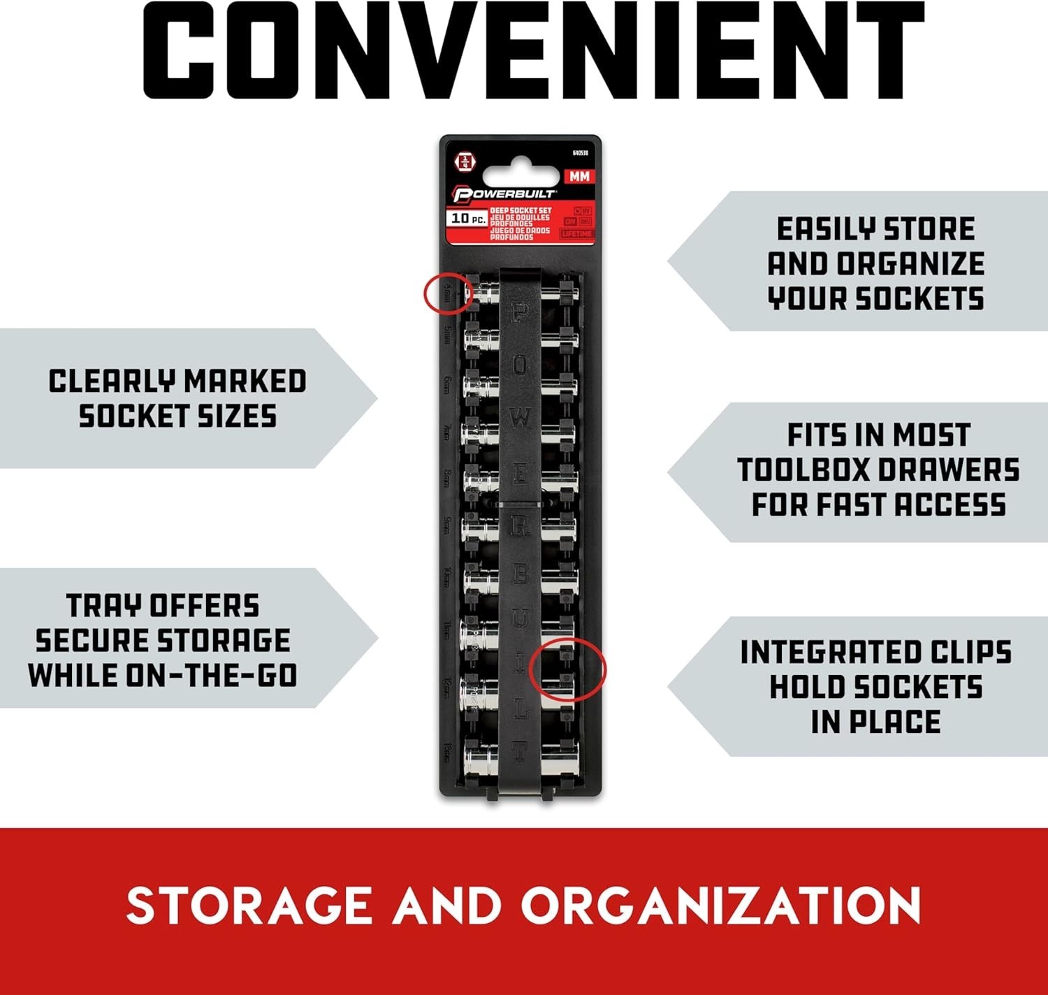 Quality Metric 6 Point Deep Socket Set, 10 Chrome Vanadium Tools – ANSI Approved
