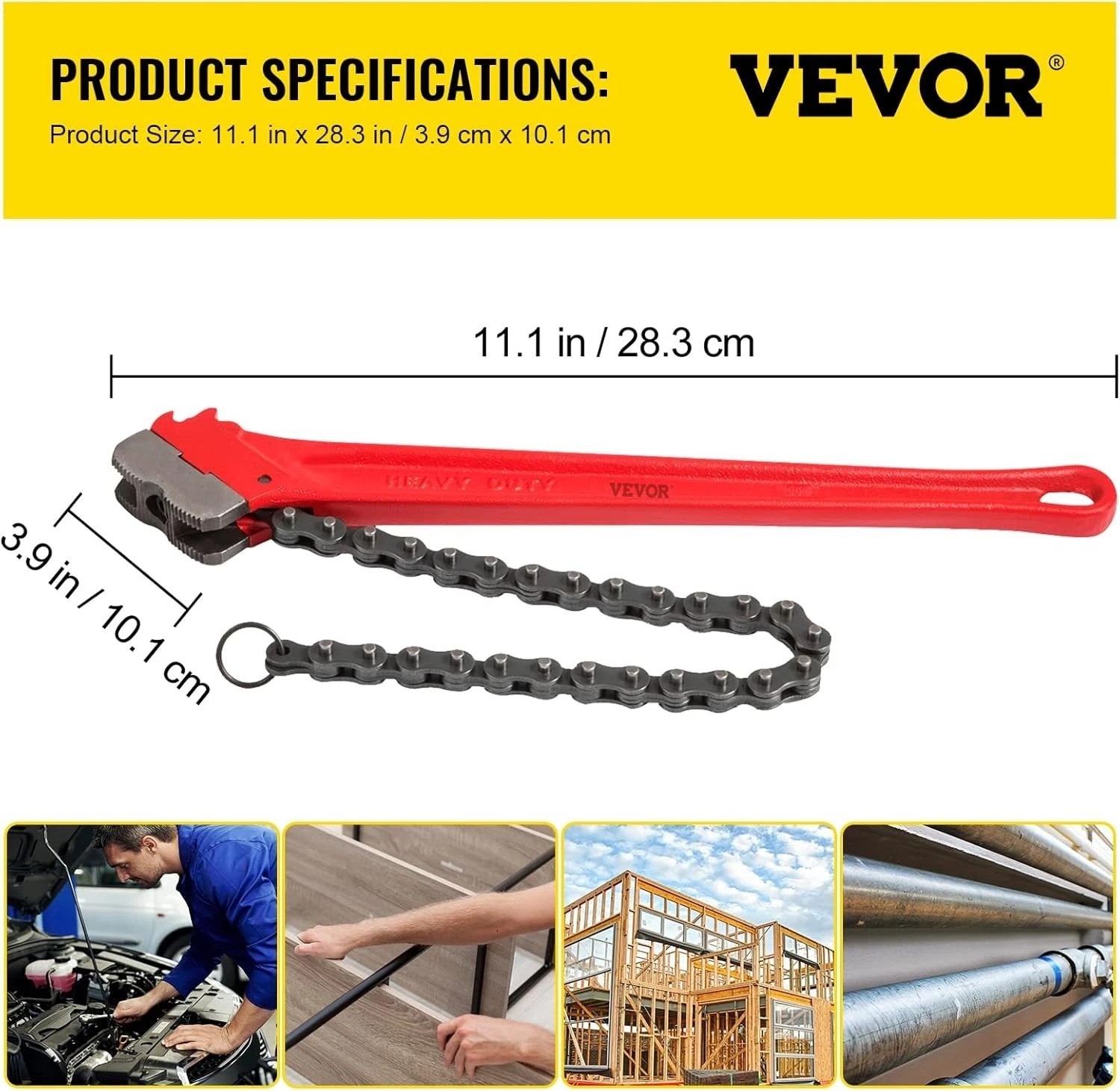 Professional 36″ Oil Filter Chain Wrench, Ergonomic, Powder Coated, Durable