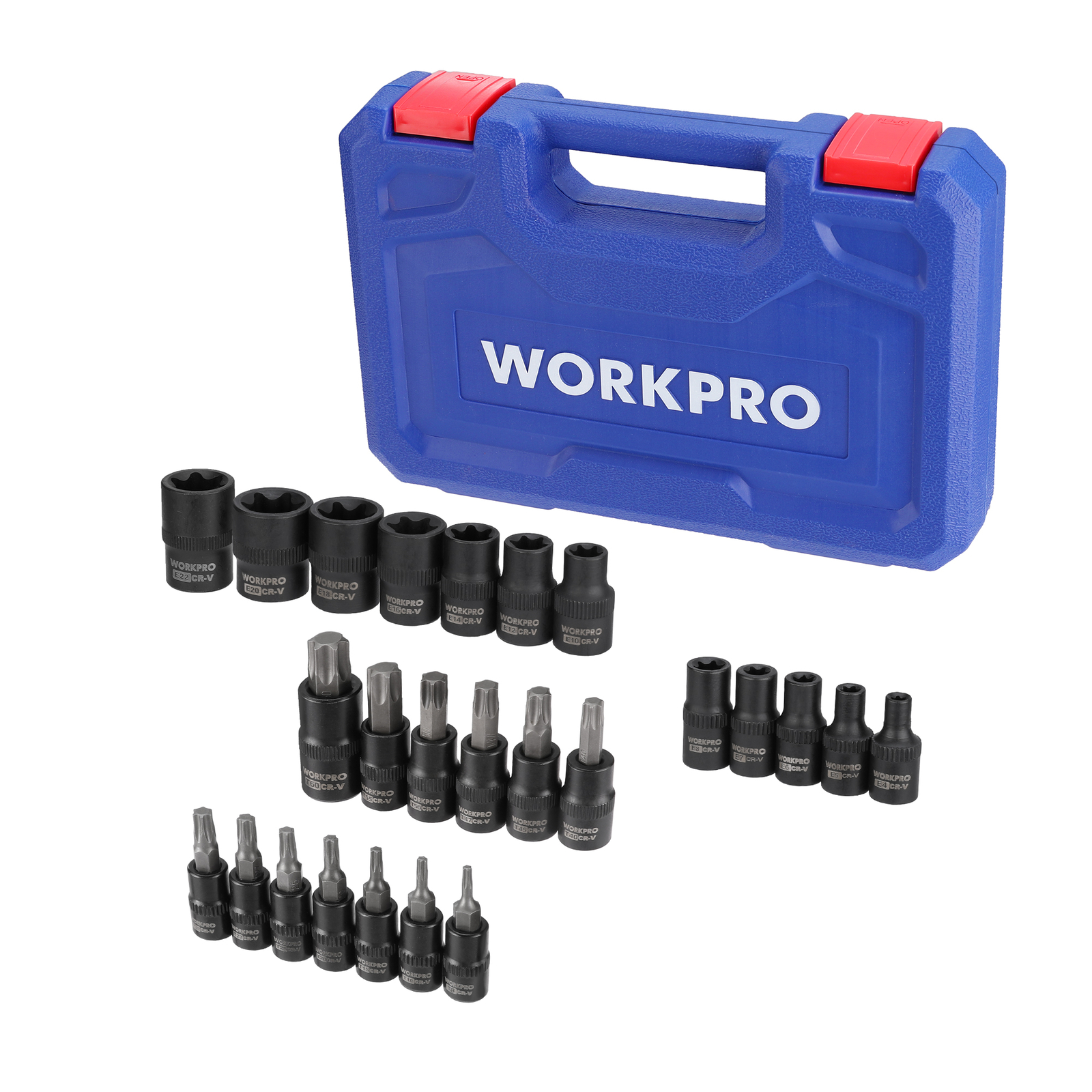 25-piece Torx Bit Socket and External Socket Set, 1/4″, 3/8″, 1/2″ Drive