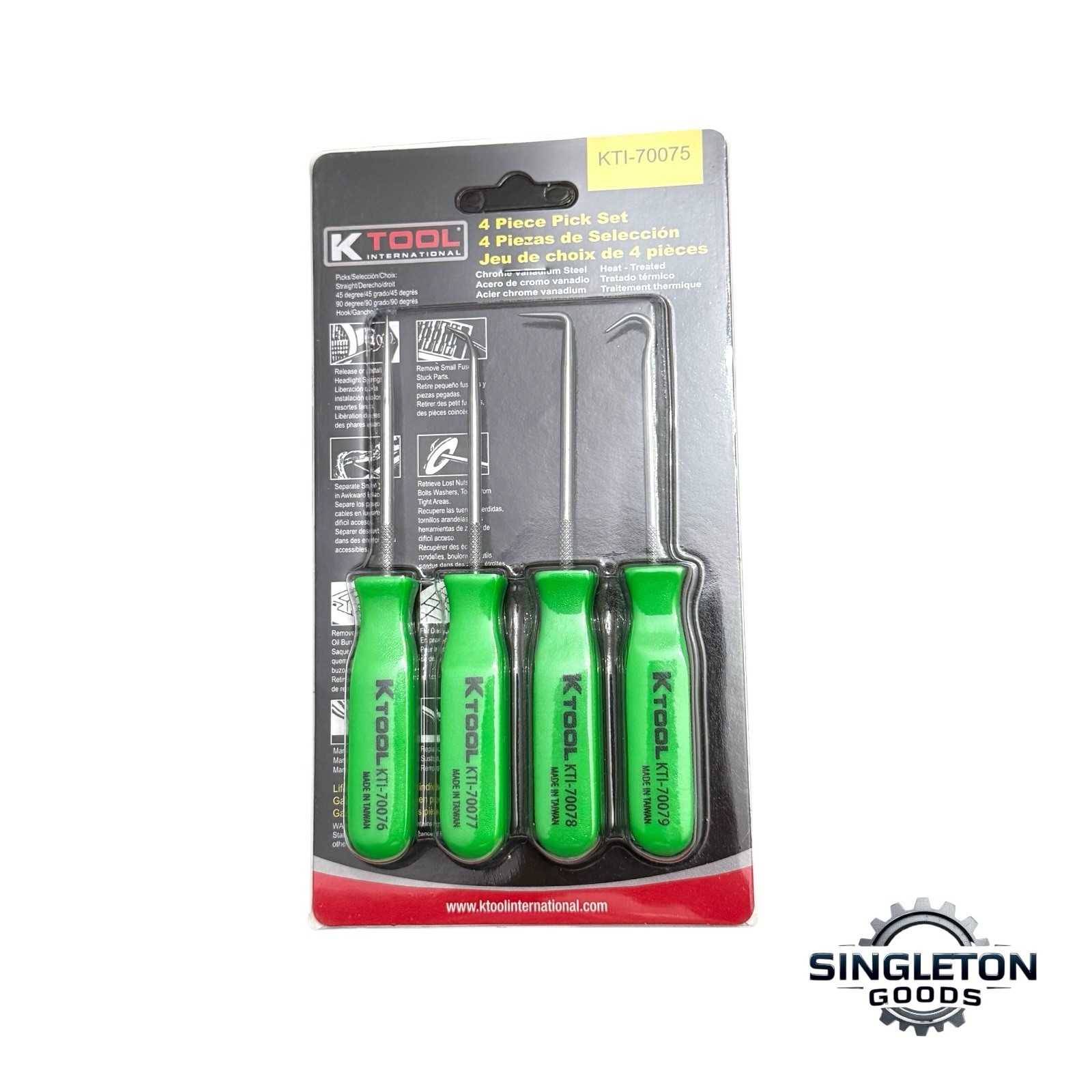 K Tool International KTI-70075 4PC PICK SET WITH NEON GREEN HANDLES BRAND NEW