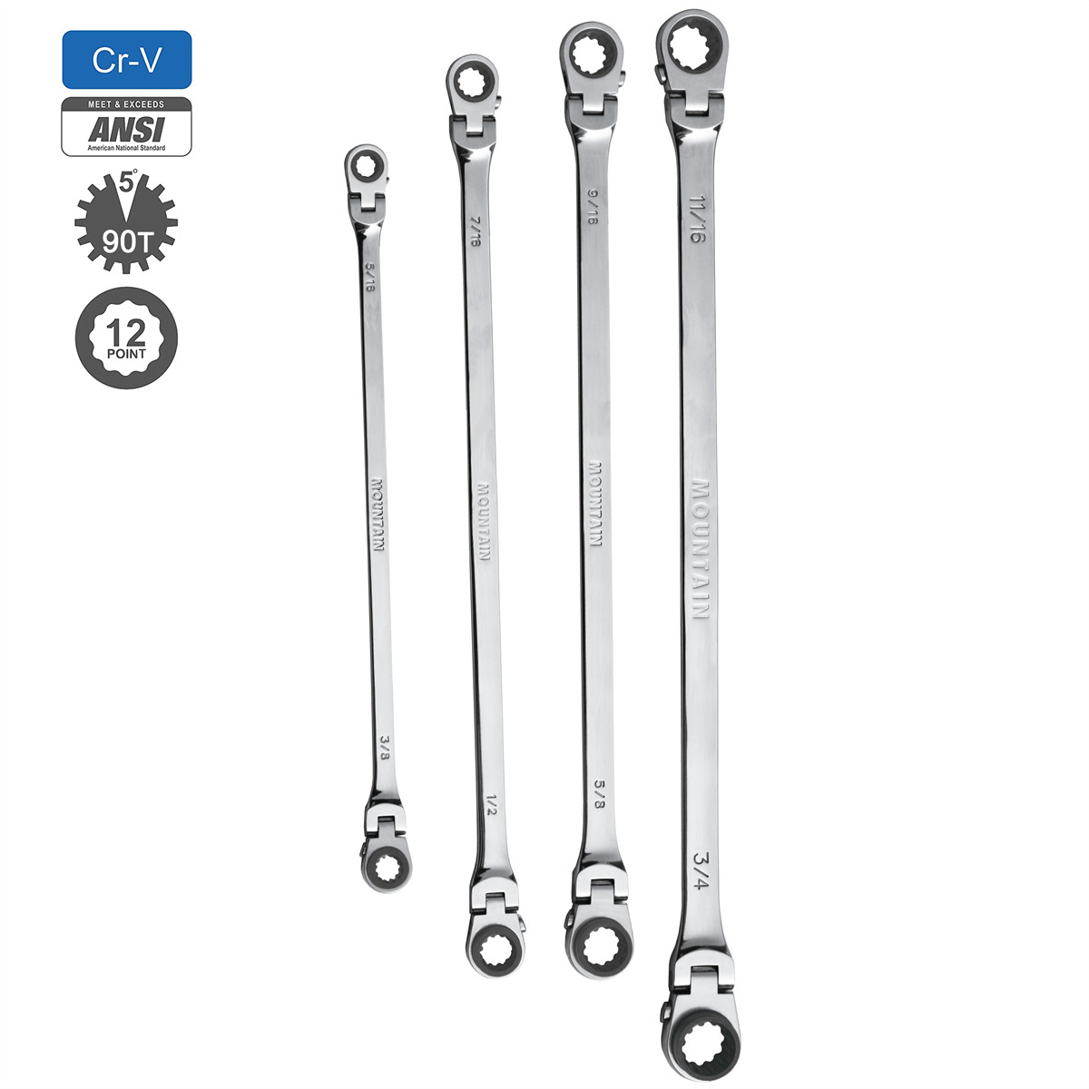 Mountain RF7 Extra Long Flexible Ratcheting Wrench Set 90 Tooth with Tray