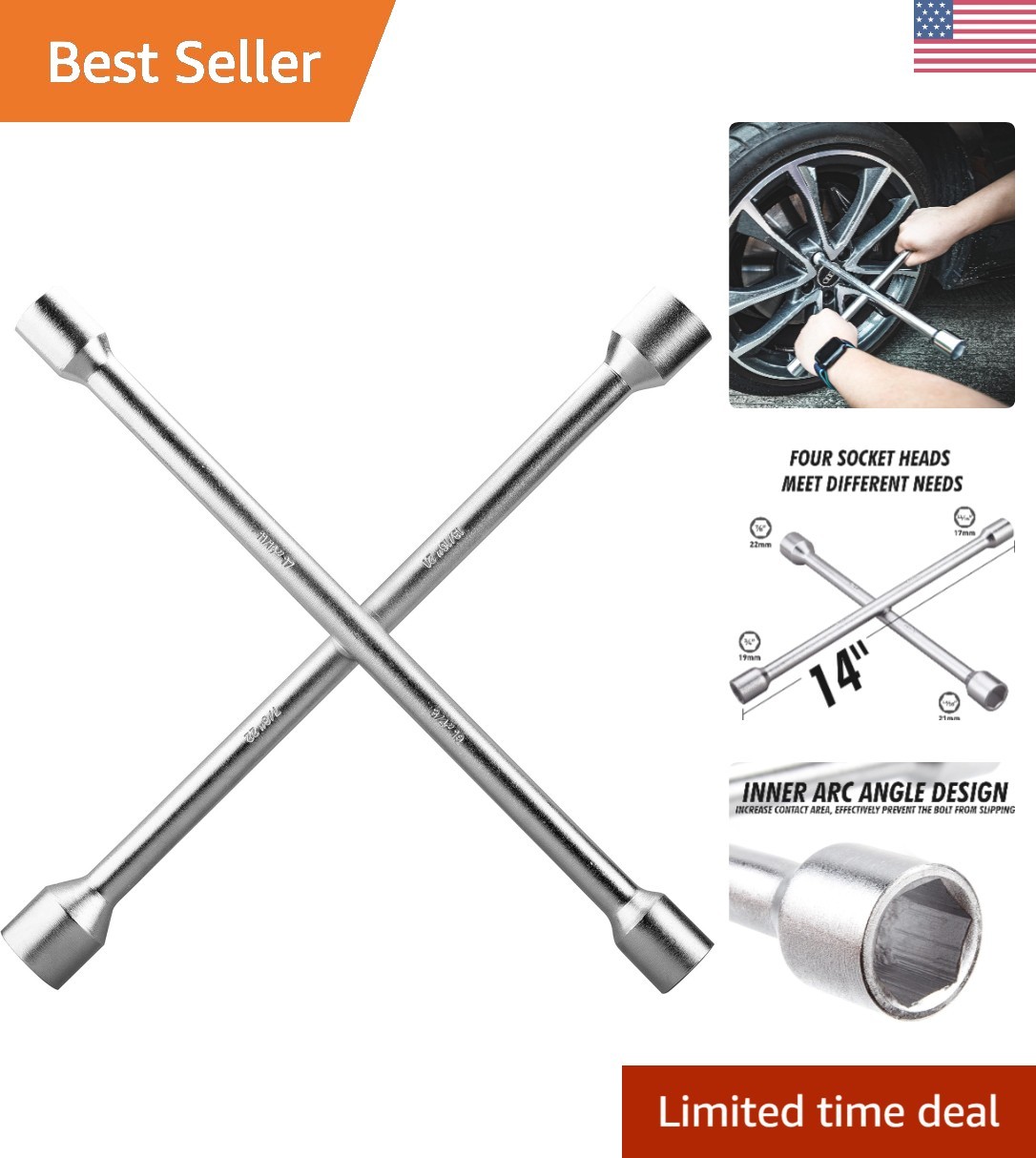 Versatile 14″ Lug Wrench – Heavy Duty Carbon Steel for Efficient Tire Changes