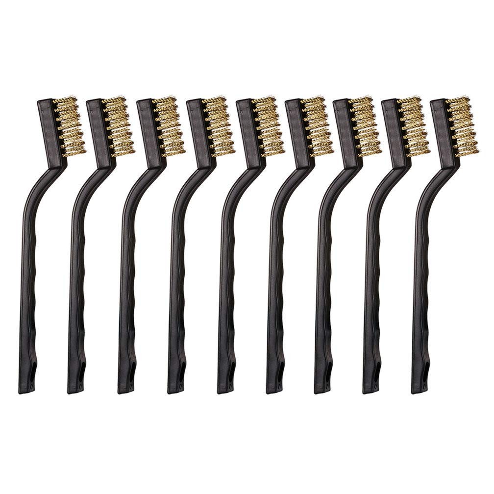 9PCS MINI Brass Brushes Set, Curved Handle Scratch Wire Toothbrush, Black