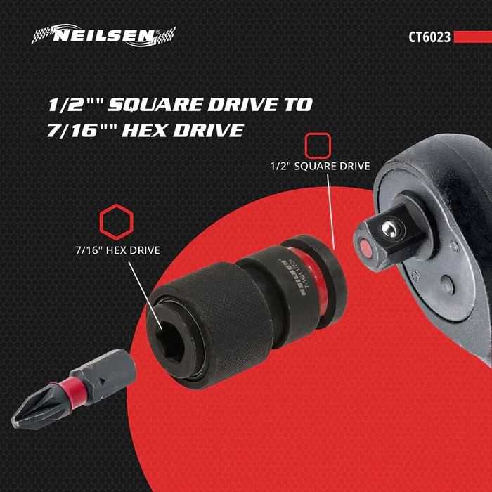 Neilsen 1/2″ Square To 7/16″ Hex Impact Bit Adaptor Quick Release Socket