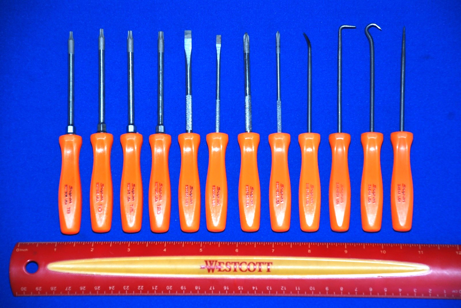 Snap-on 12 Piece Orange Hard Grip Screwdriver, TORX, Hook & Awl Set MINI12PAKO