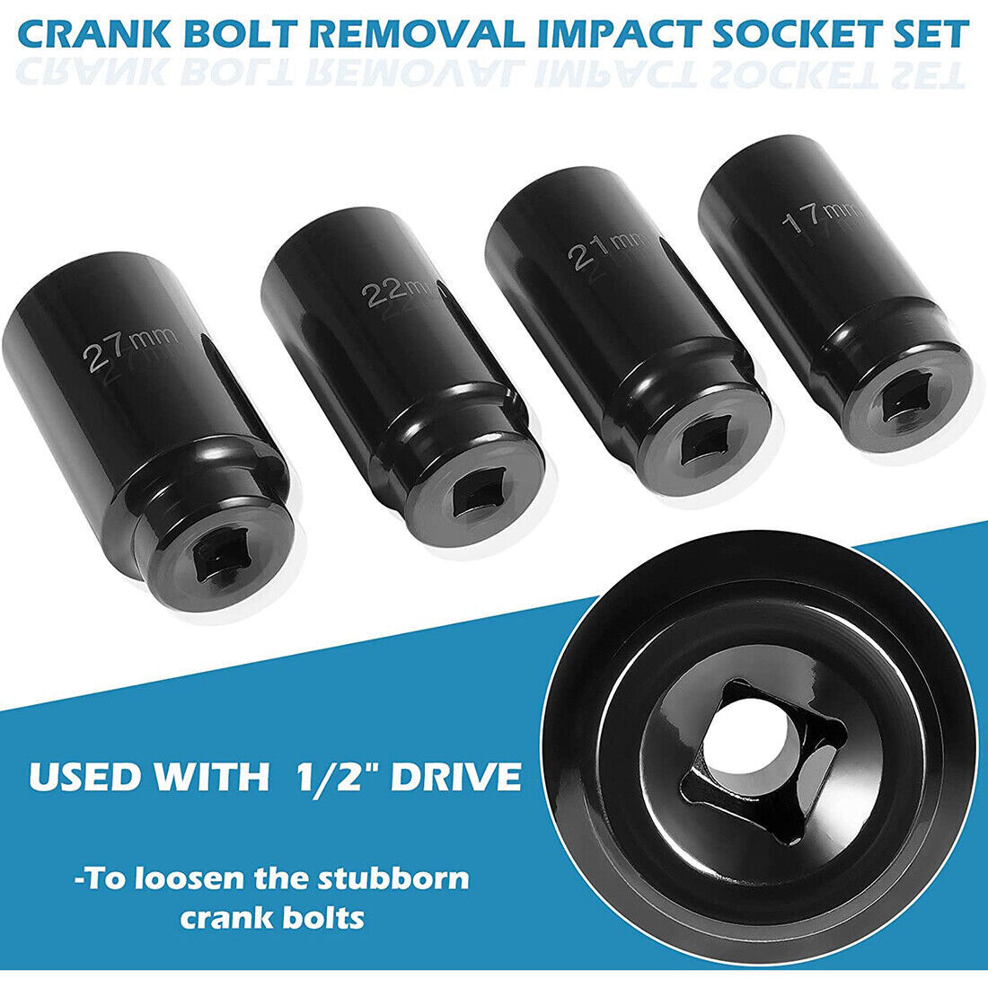 Crank Bolt Socket Set, 17MM/21MM/22MM/27MM Harmonic Balancer Socket Set