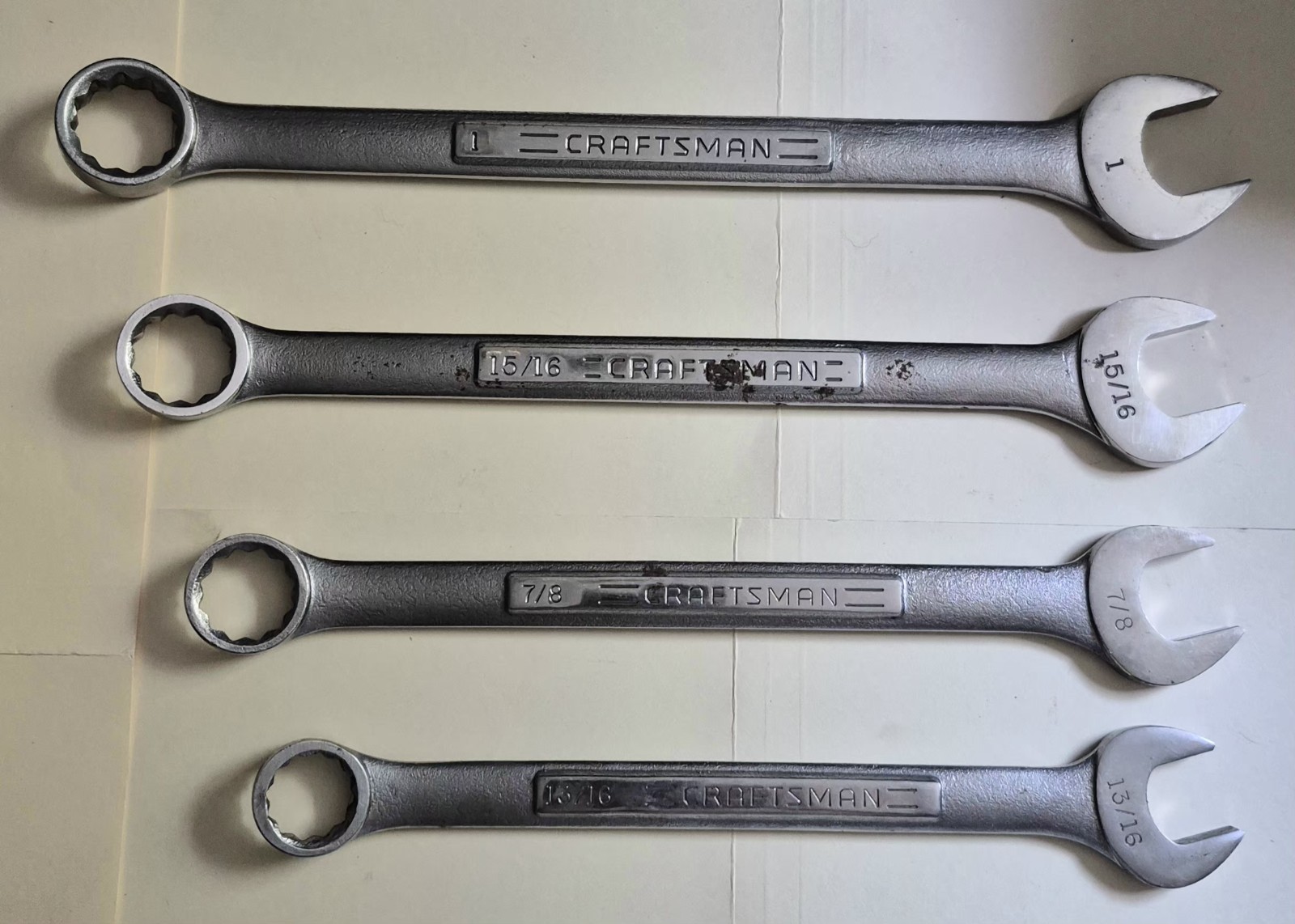 4 Piece Craftsman USA Combination Wrench Set 12 Pt. VA 13/16, 7/8, 15/16 & 1″