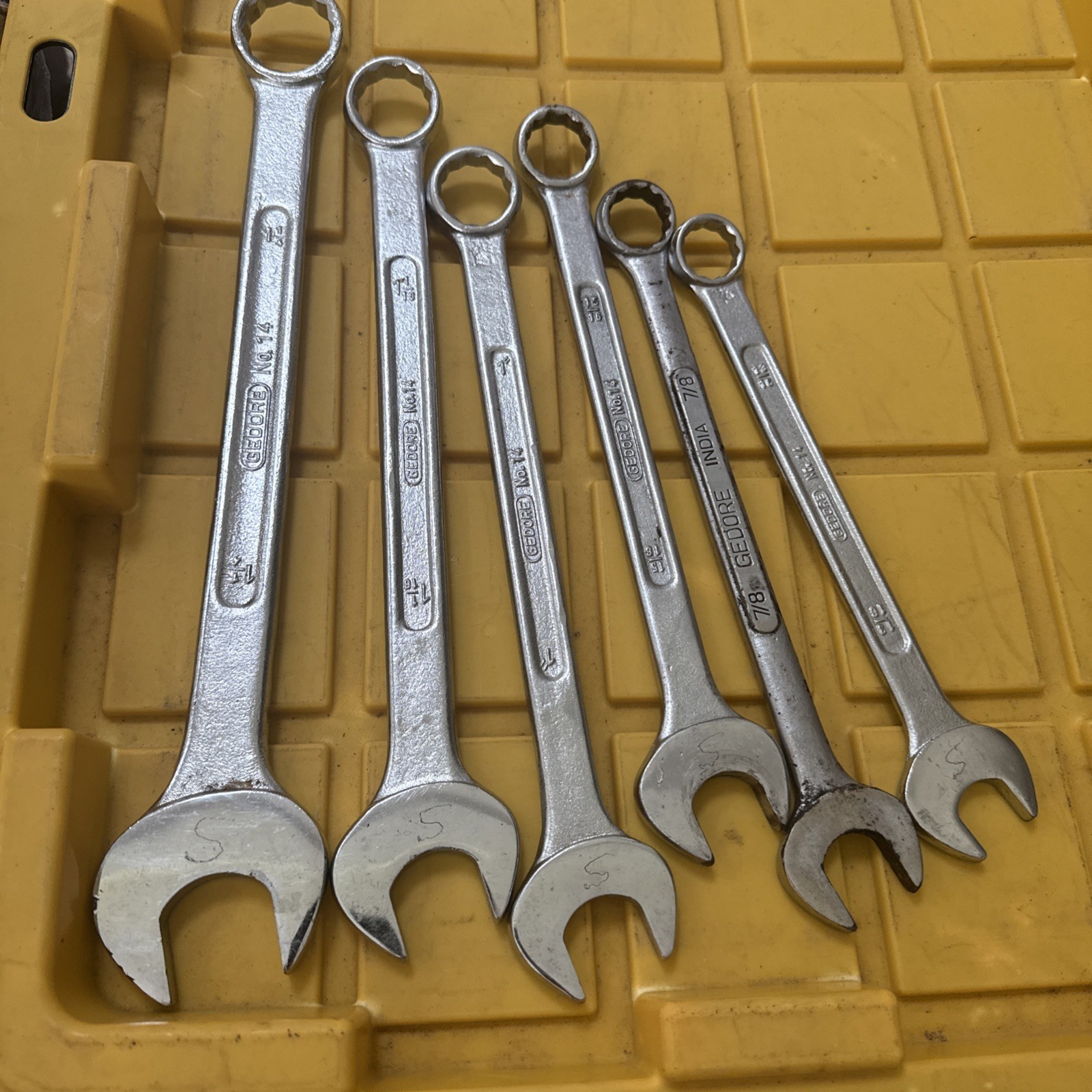 Gedore 6pc Lot 1 1/4, 1 1/16, 1, 15/16, 7/8, 13/16 Combination Wrench 12 point.