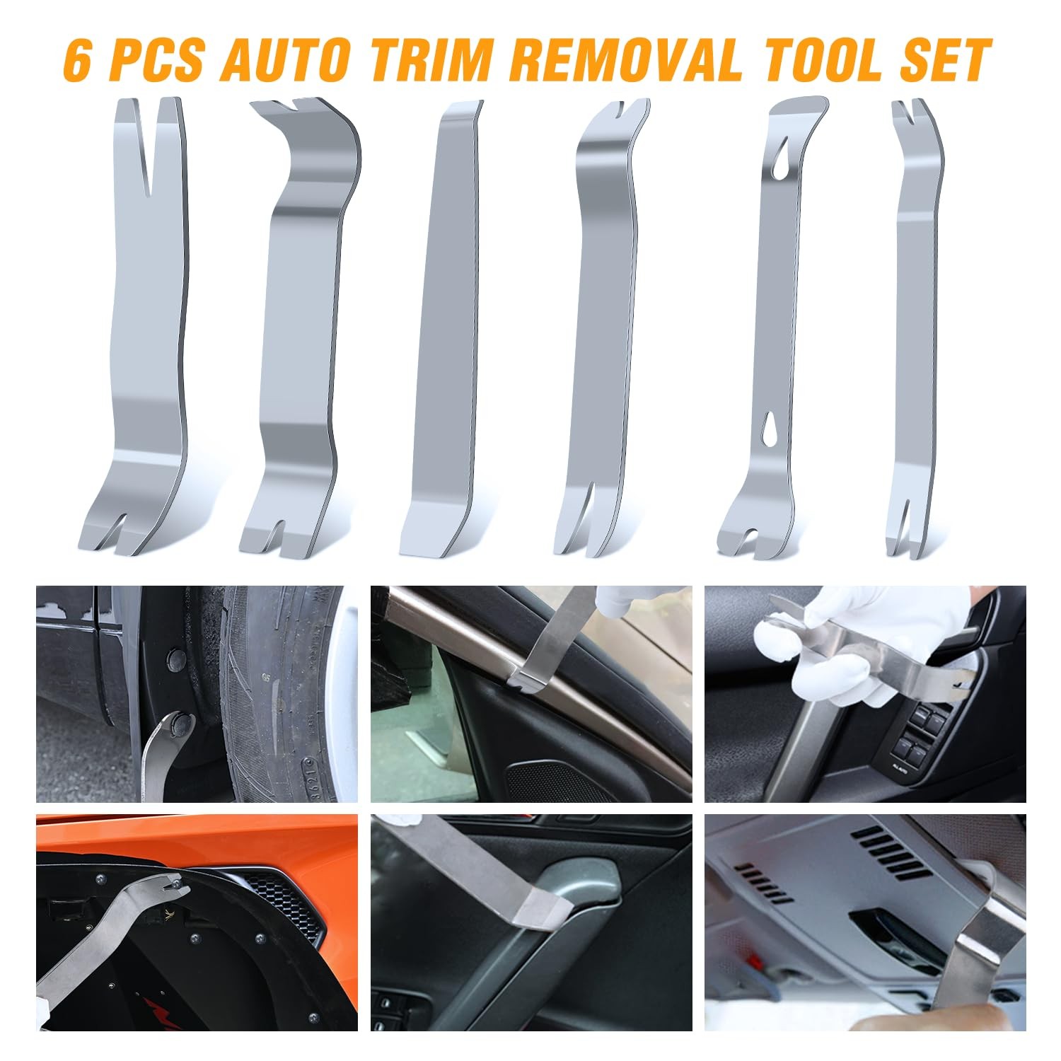 6 Pcs Auto Trim Removal Tool Kit Metal Pry Tool Car Trim Removal Tool Set