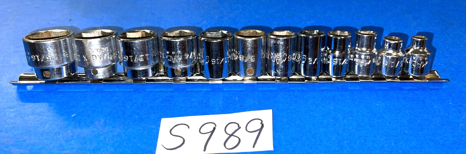 MAC TOOLS 12 PIECE 3/8 DRIVE SAE SHORT CHROME SOCKET SET 6 POINT 1/4 TO 15/16