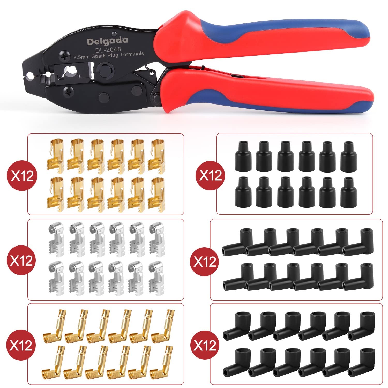 Delgada 36Pcs Spark Plug Wire Crimping Tool DL-2048 with 36PCS Terminals, Red
